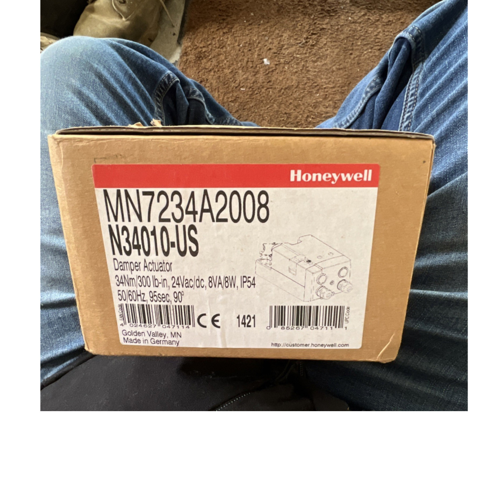 Honeywell MN7234A2008 Damper Actuator 24V 34Nm 300 lb-in 8VA 8W IP54