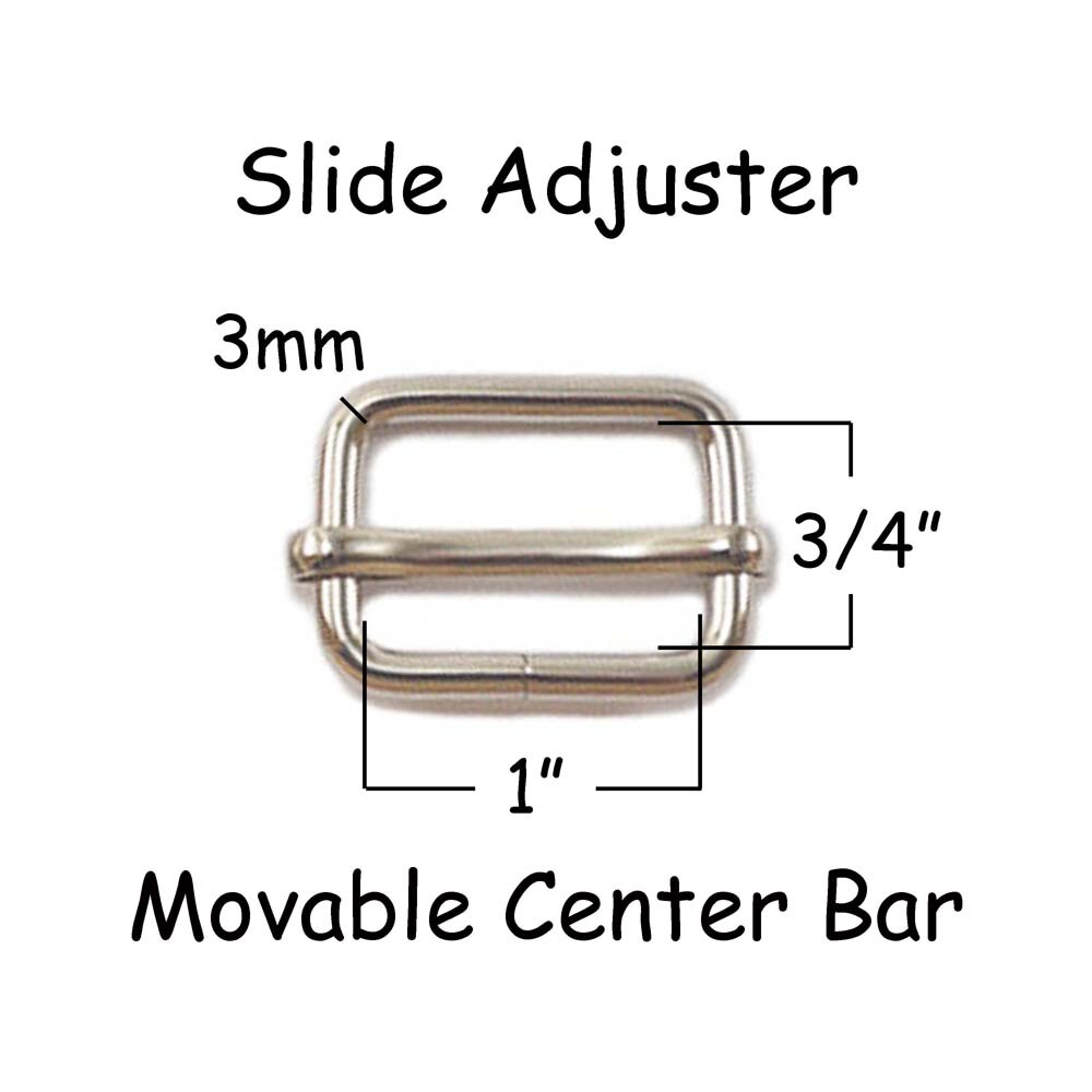 100 Metal Tri-Glide Purse / Strap Adjusters Buckles - 1" Movable Sliding Bar