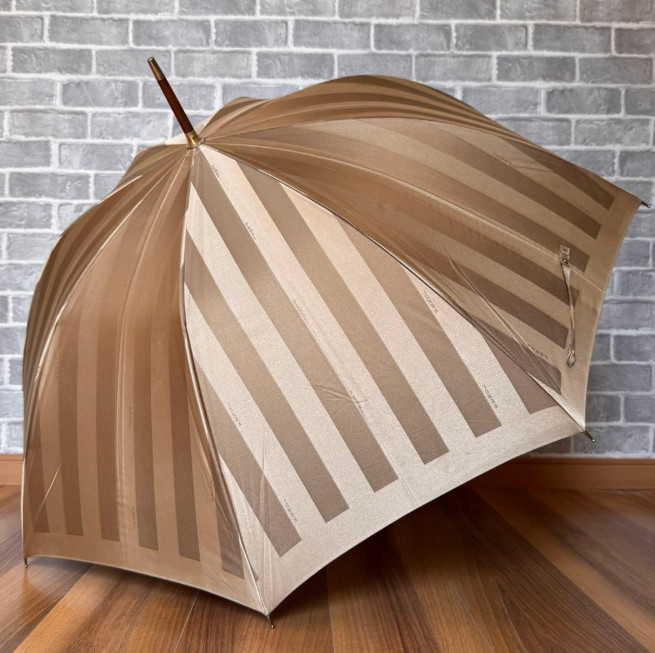 Fendi Covered Stripe Long Umbrella Beige Gold Authentic Excellent Condition