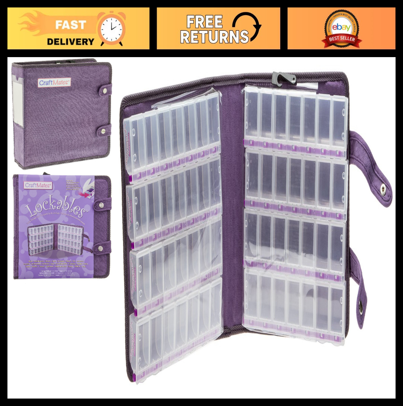 Large Clear Bead Organizer with Locking Compartments - Storage for Jewelry, Butt