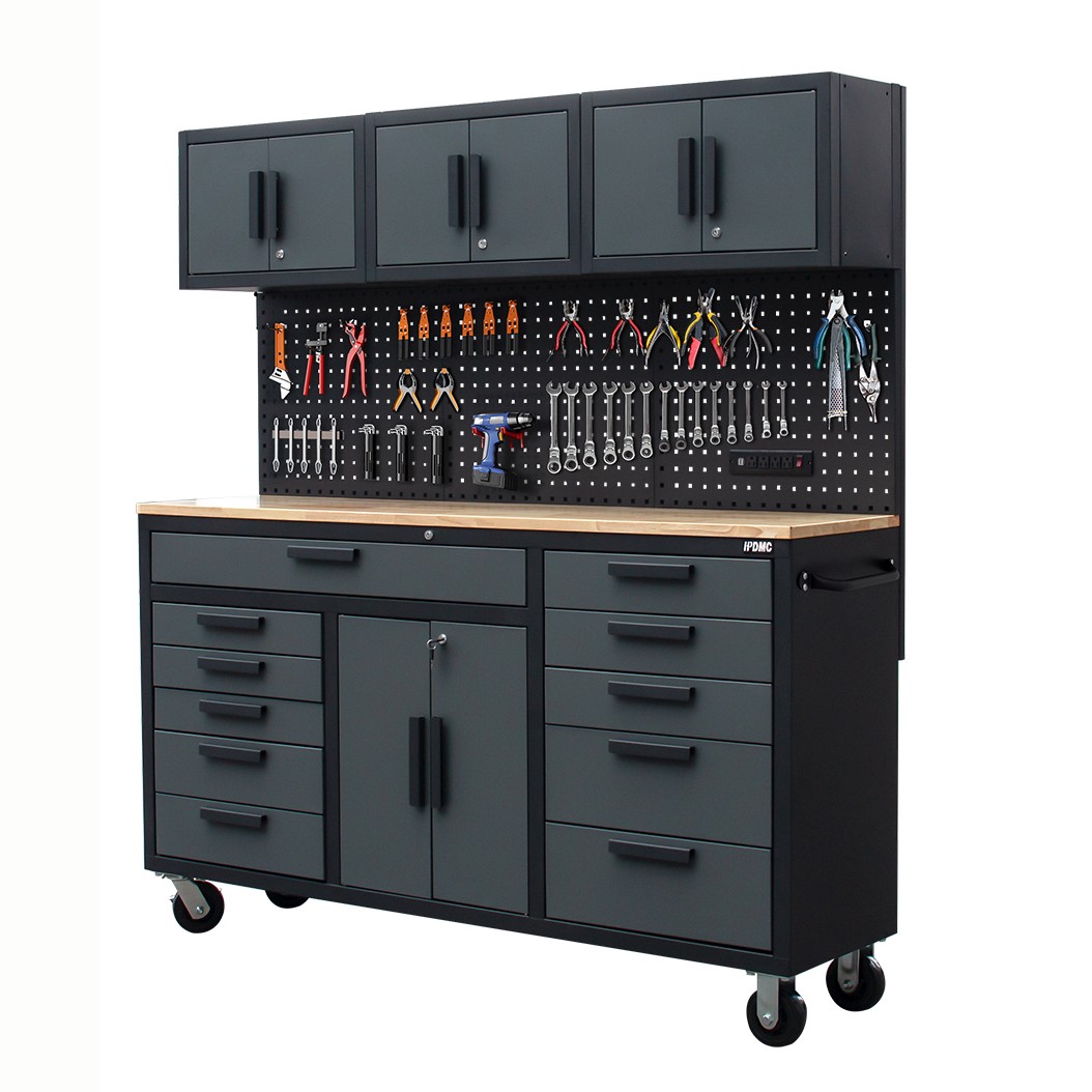 72” Mobile Garage Workbench Storage Rolling Tool Chest Power Strip Heavy-Duty