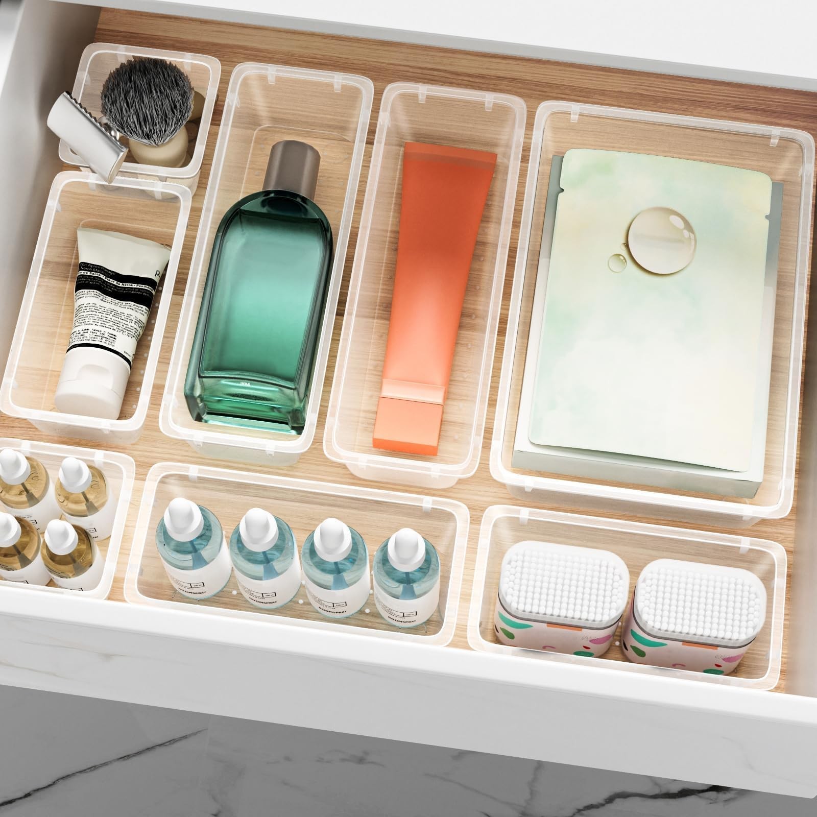 ElegantArray 12 PCS Drawer Organizer Set, 4 Sizes Tool Storage 12 Pcs, Milky