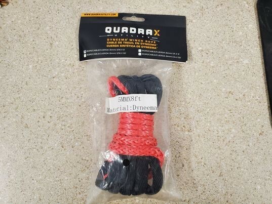 BRAND NEW QUADRAX 15-1201 SYNTH WINCH ROPE/CABLE 3/16 X 8FT - RED