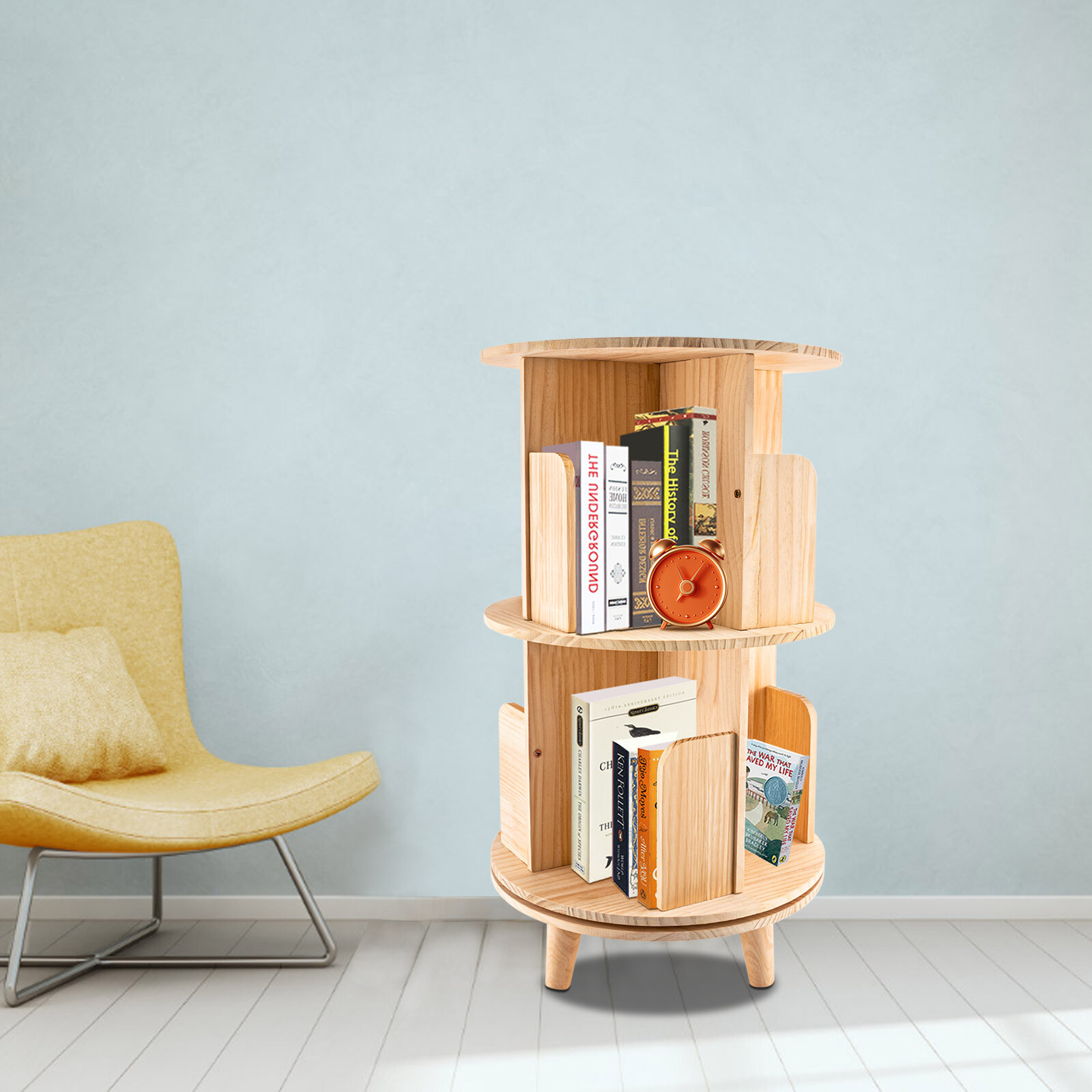 360 Rotating Bookshelf 2 Layer Display Rack Floor Standing BookcaseOrganizer