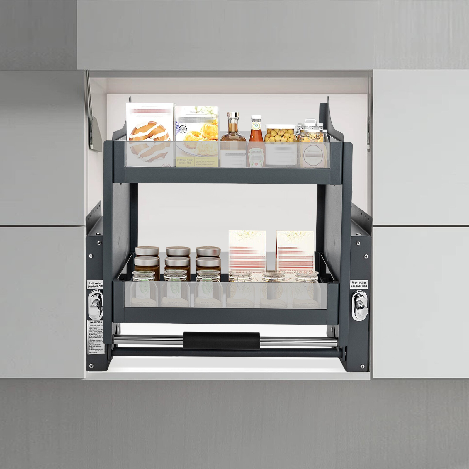 Pull-Out Cabinet Shelf Drop Down Shelf Pull-Down Lift for Kitchen Cabinet 2-tier