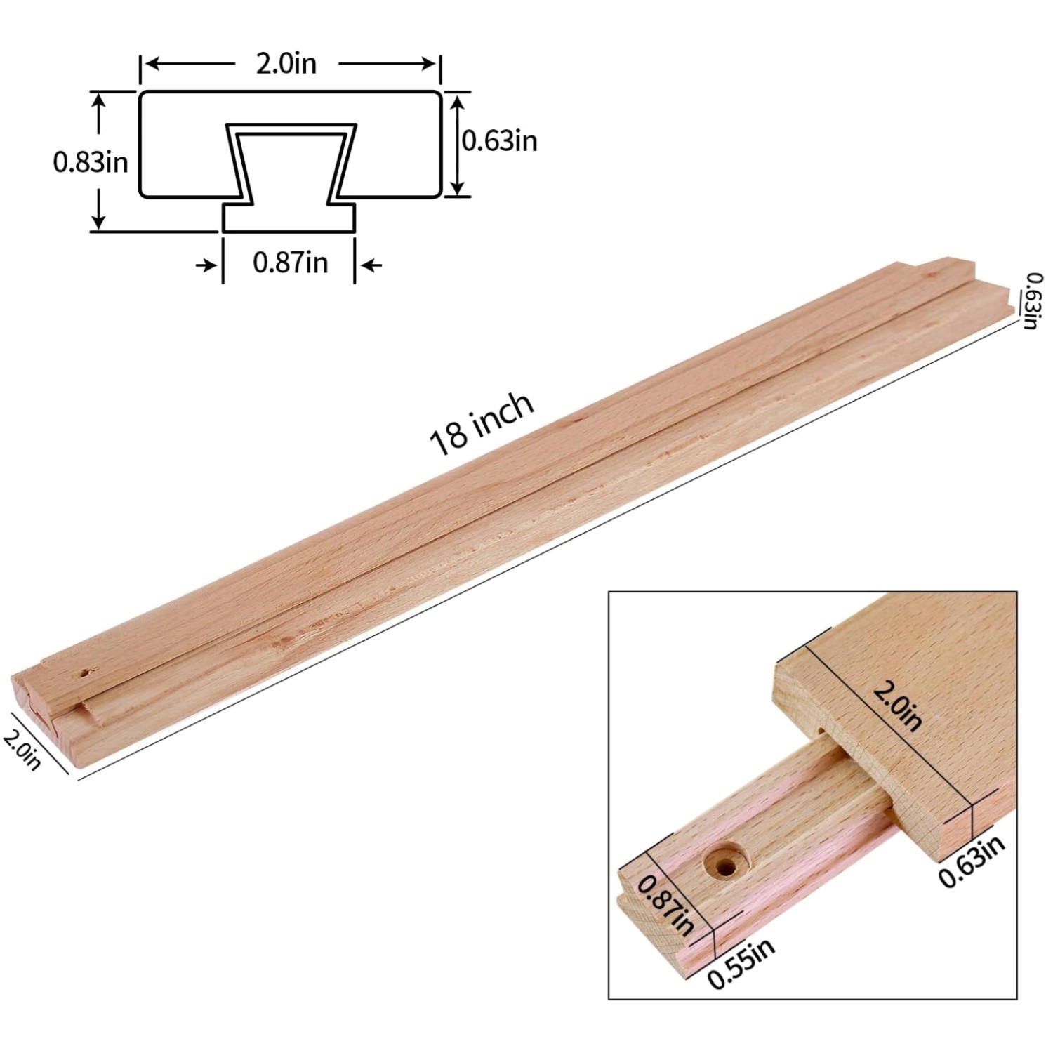 18" Wood Drawer Slide, 2 Pack - Beech Material