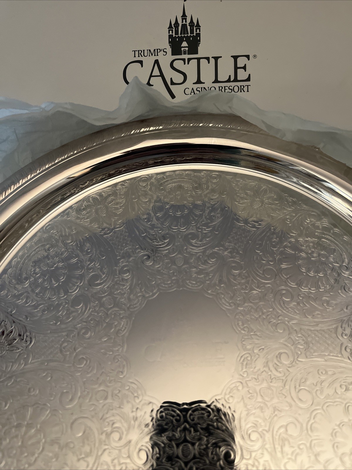 President Trump's Castle Casino Resort Silver Plate Round Tray Towle