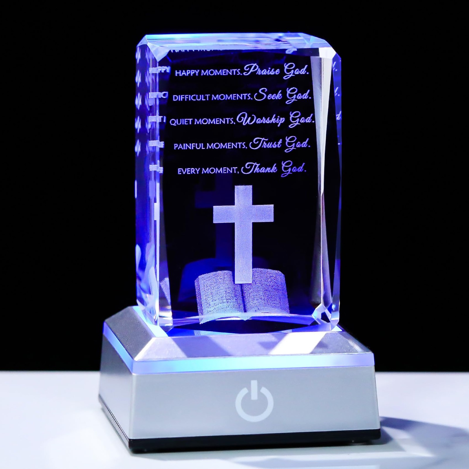 Movdyka 3D Crystal Christian Gifts for Women Men Bible Verse（Happy moment）
