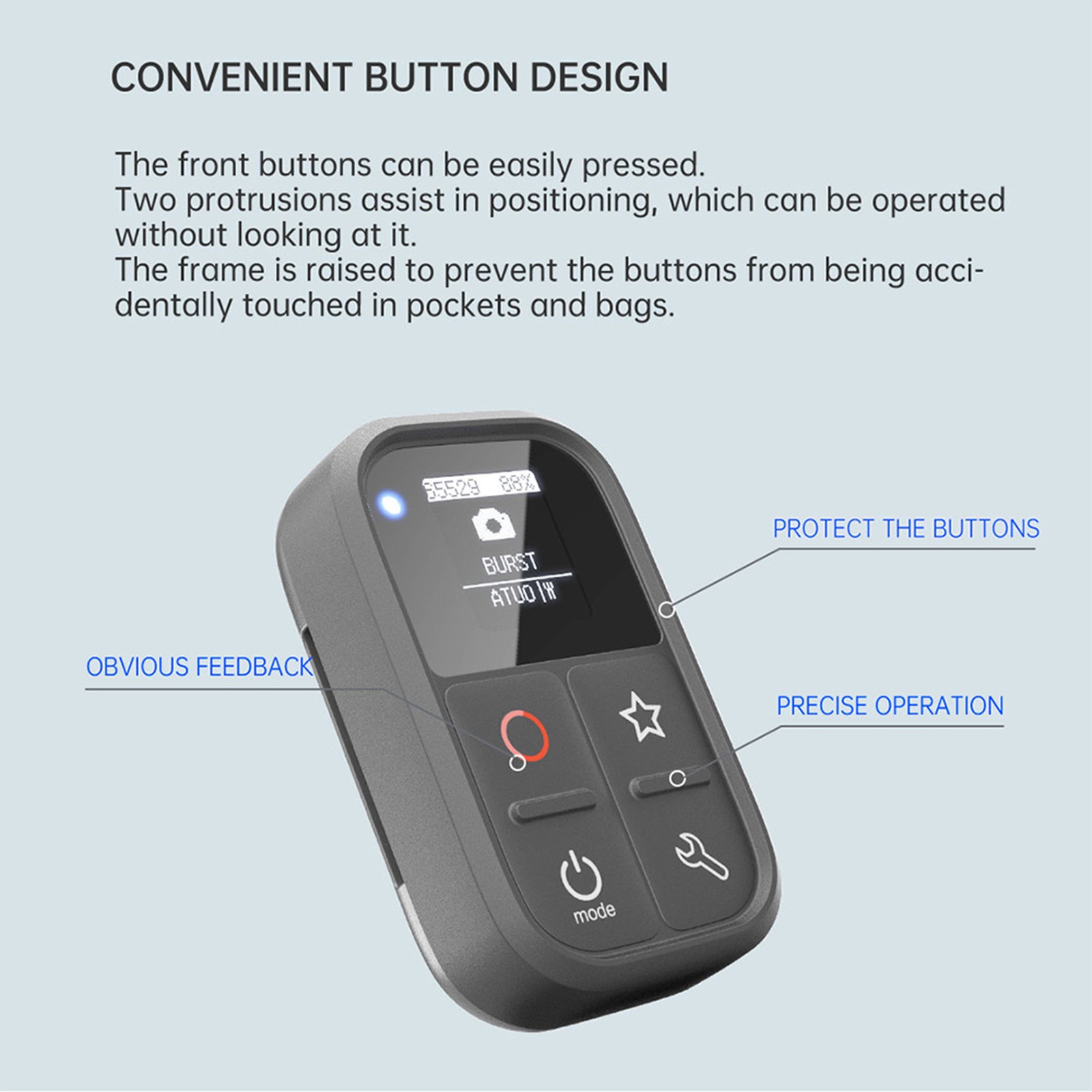 Action Camera Remote Control OLED Display 80M Control Distance Wireless Camera