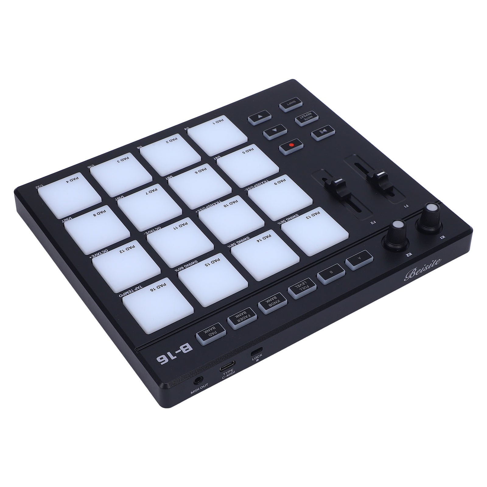 MIDI Controller With 16 Drum Pads 2 Assignable Fader Knobs RGB Portable MIDI