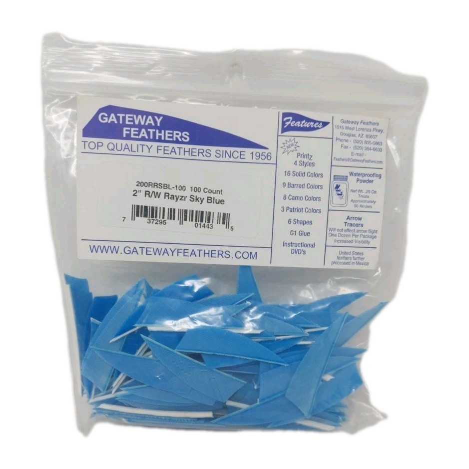 100 Pack Gateway Feathers 2" Right Wing: Rayzr Sky Blue 200RRSBL-100