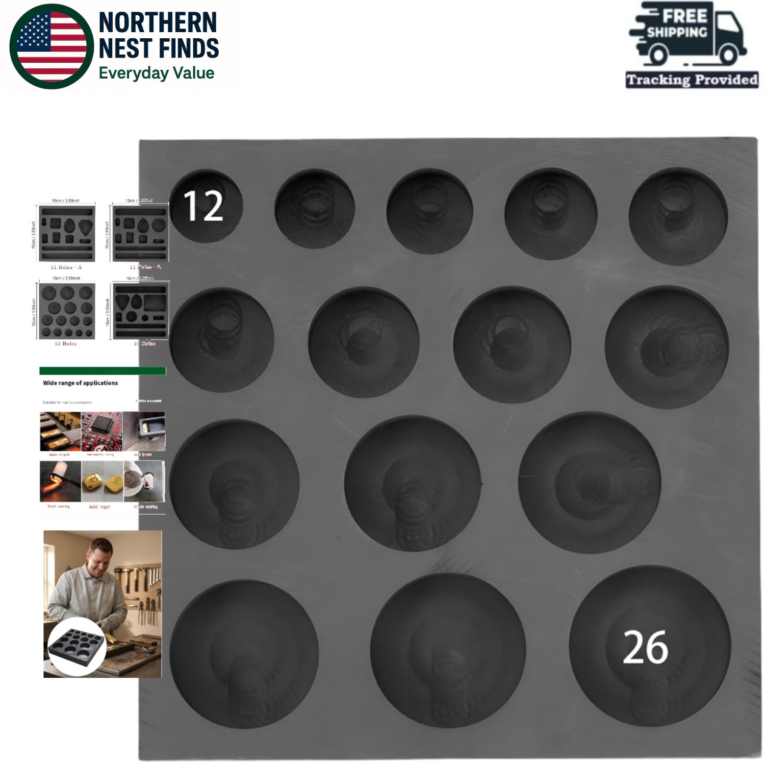 High Thermal Stability Graphite Mold for Casting Gold, Silver, and Copper Ingots
