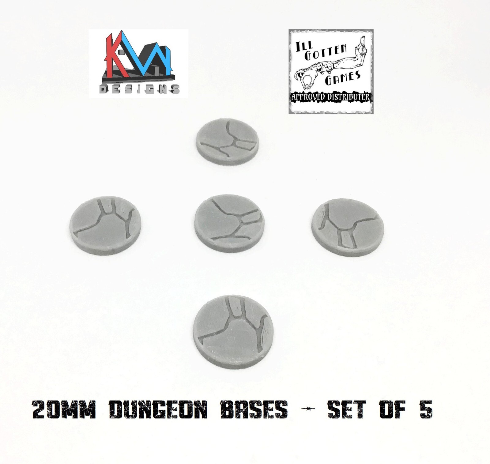 3D Printed - 20mm Dungeon Bases - Set of 5 Bases