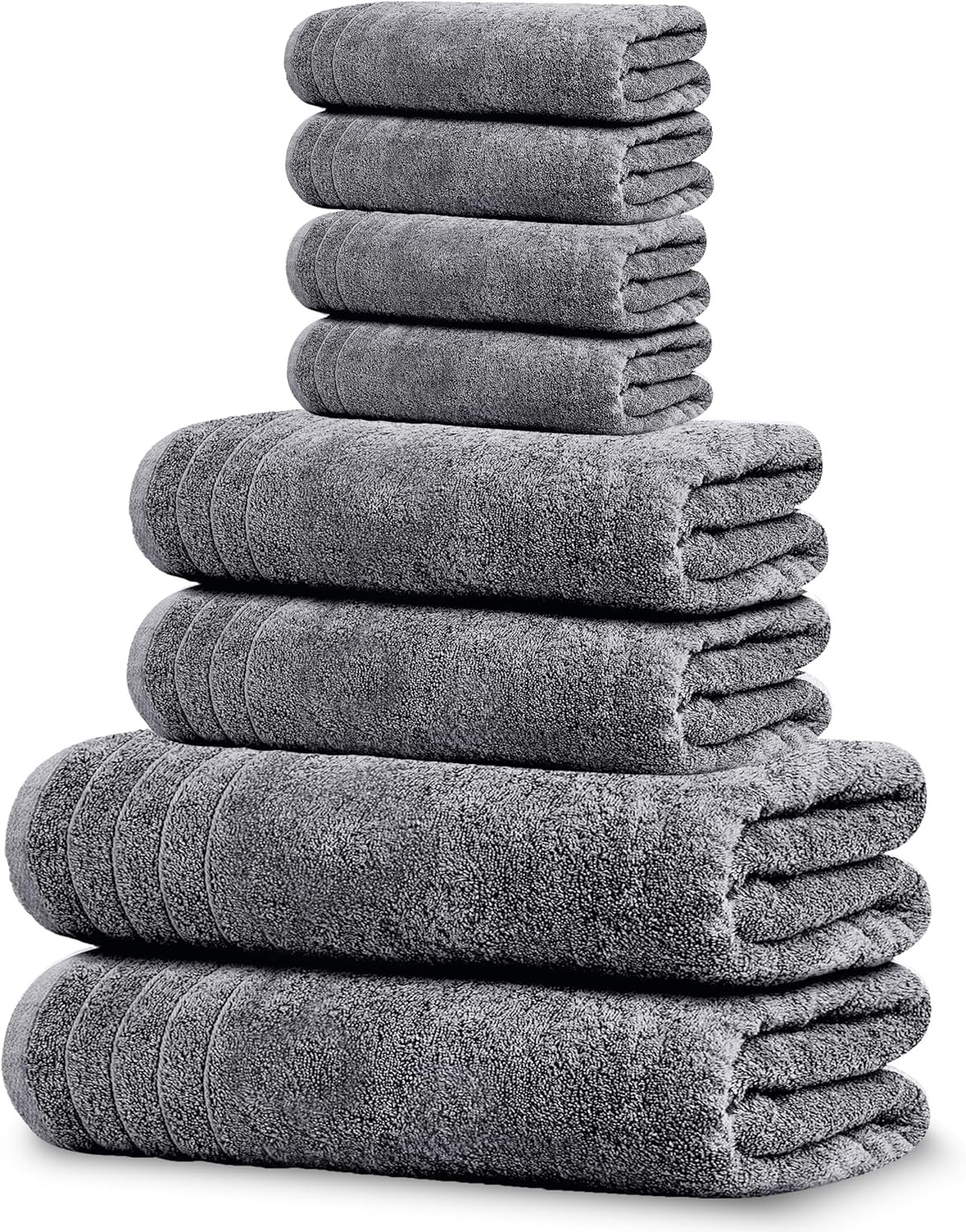 Pack of 8 Towels Set, 2 Extra Large Bath, 2 Hand, 4 Washcloths, 100% Cotton,