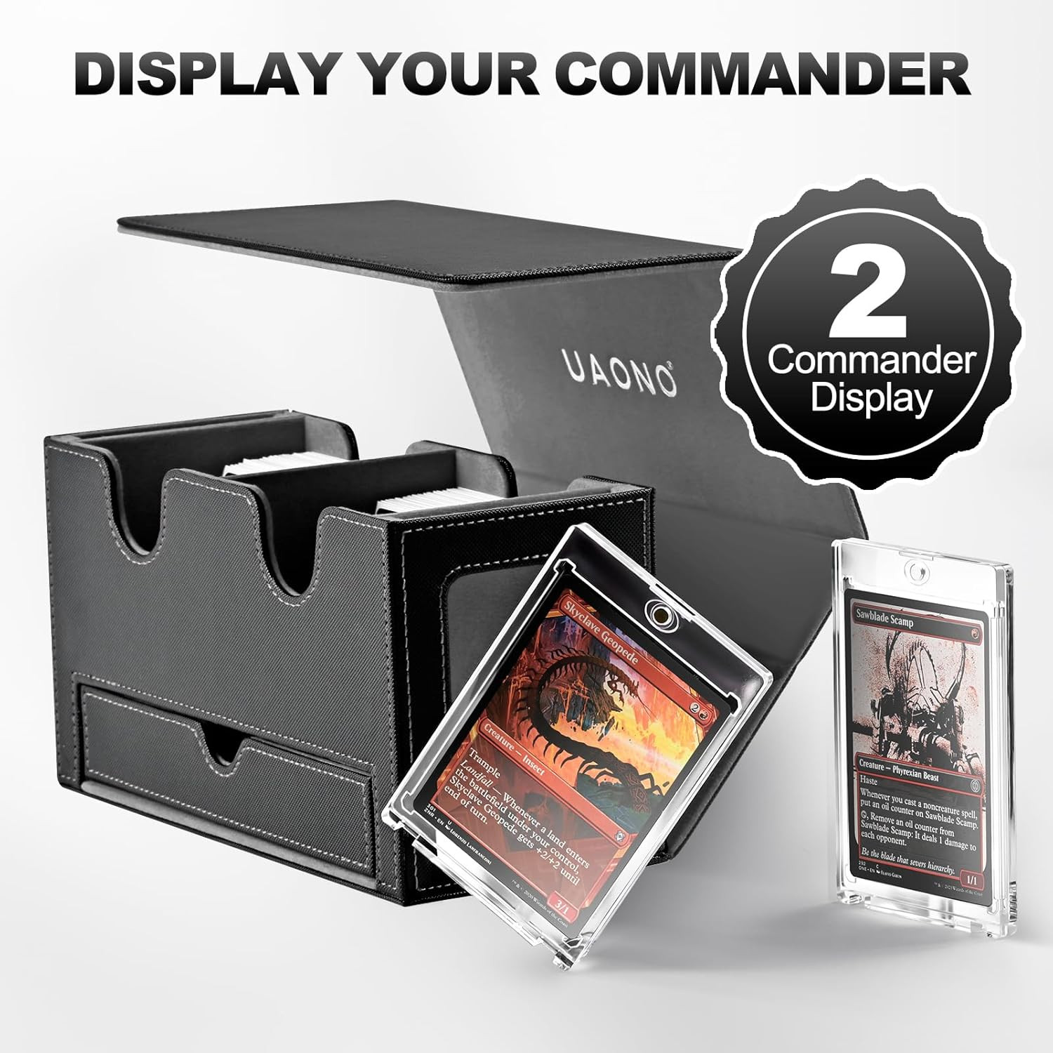 Card Deck Box for MTG, Double Storage Box with 2 Commander Display & 1 Dice Tray