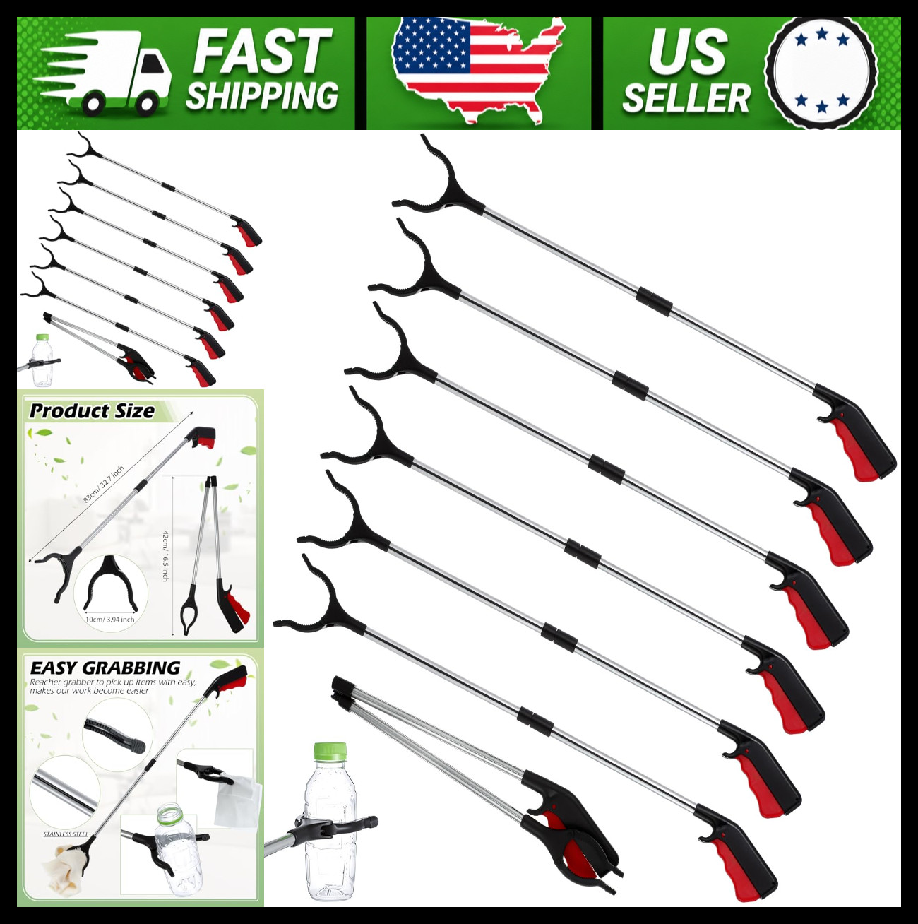 30 Pcs Foldable Grabber Reacher Tool Long Handle Trash Picker Nonslip Claw