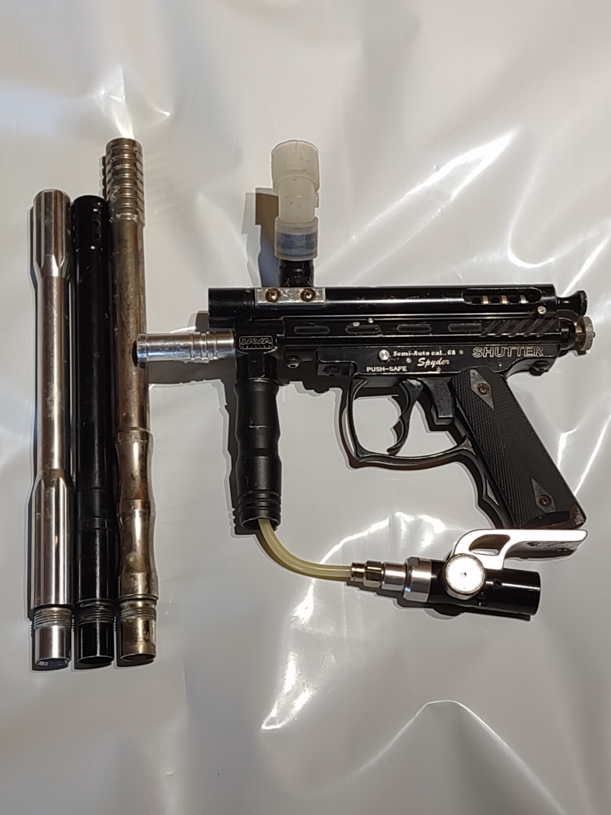 Paintball Marker:  Spyder Shutter Java Edition Semi Auto 68 Cal with 3 barrels