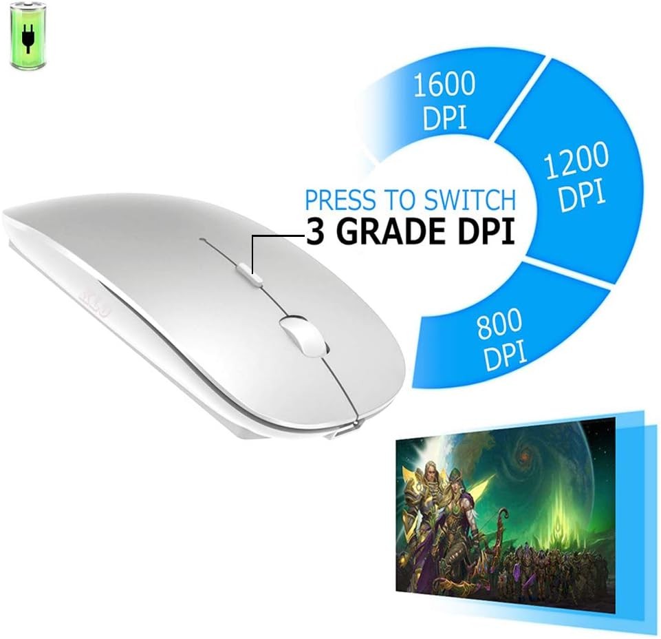 Rechargeable Bluetooth Mouse for MacBook/MacBook air/Pro/iPad, Silver