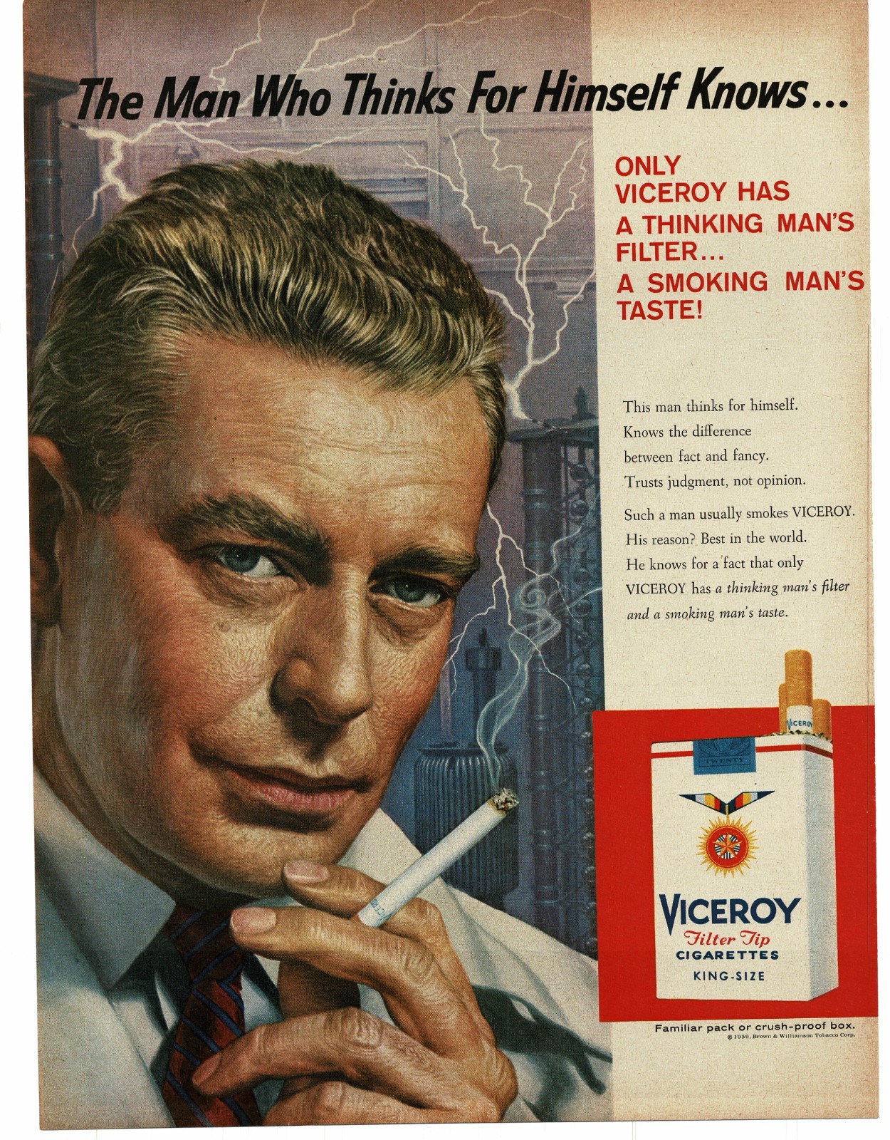 1959 Viceroy Cigarettes power engineer portrait Slayton Underhill Print Ad
