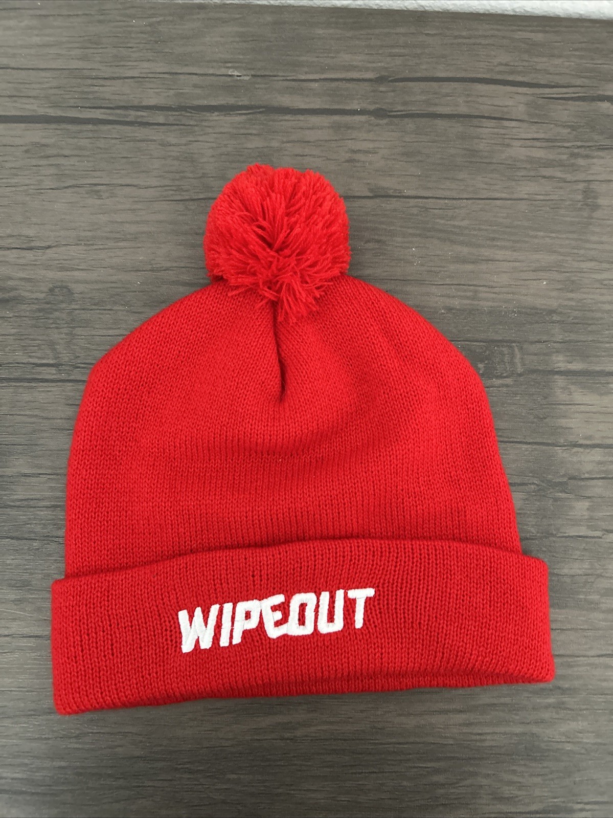 Sport-Tek Solid Pom Pom Beanie Winter Hat with Wipeout Logo Embroidered