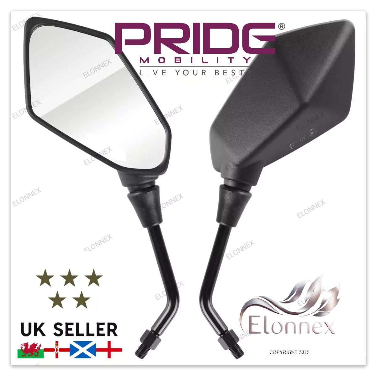 PRIDE MOBILITY SCOOTER MIRRORS 8MM SCREW THREAD