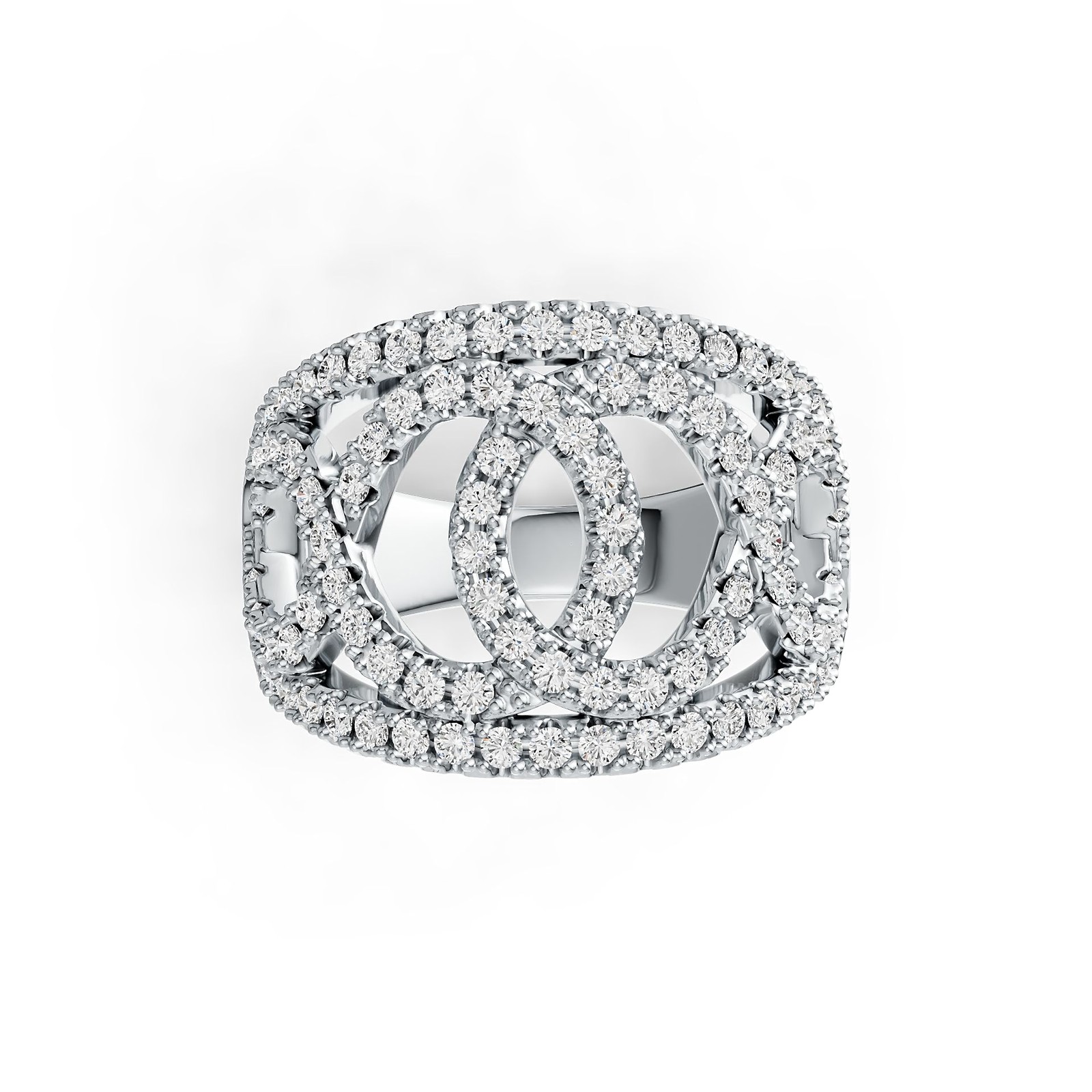 Sterling Silver Ring with White Topaz or Moissanite Interlocking Loop Theme