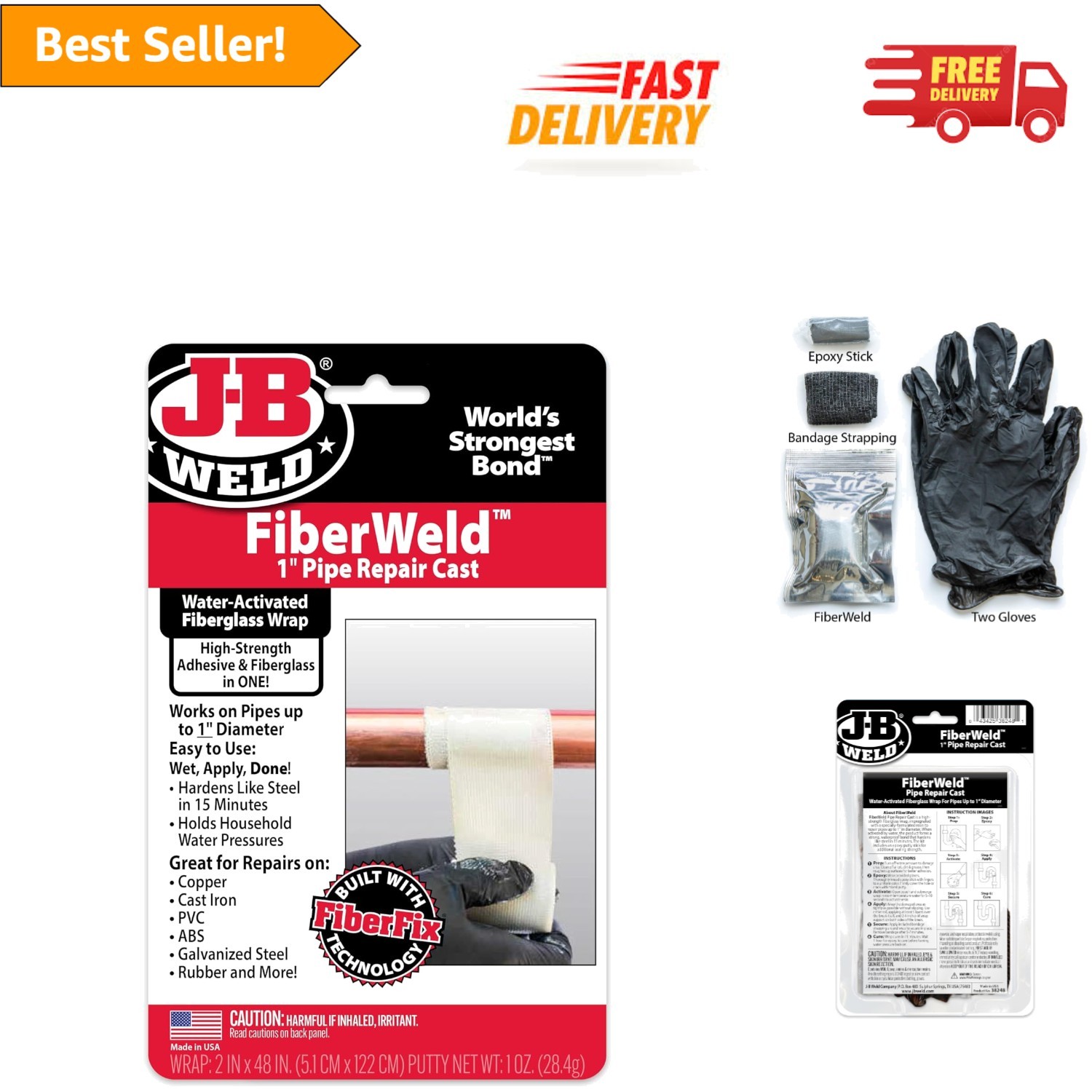 FiberWeld Pipe Repair Cast 2"x48" - Ultimate High-Strength Fiberglass Wrap
