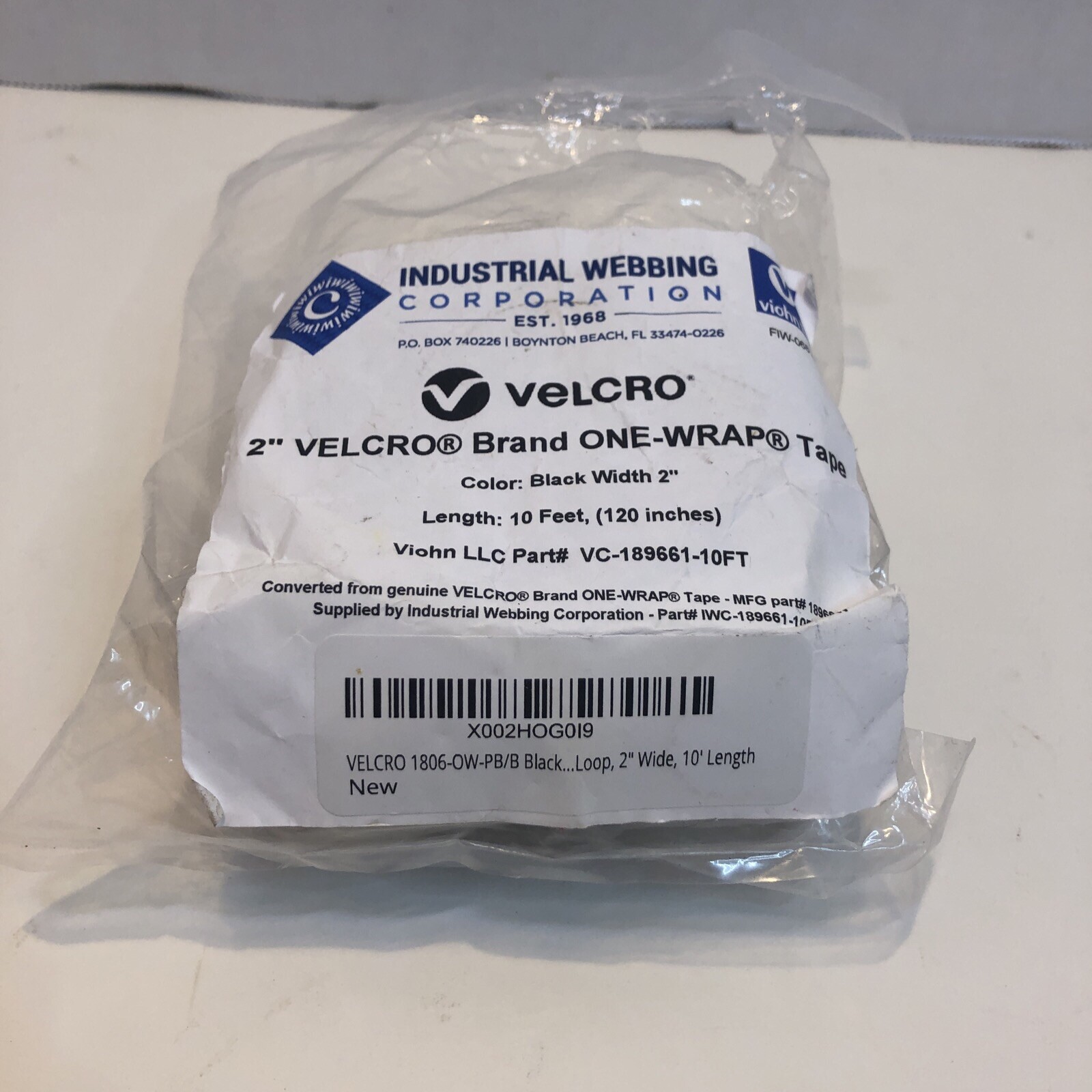 Velcro® Brand One Wrap® Self Gripping Hook & Loop Tape 2" x 10 feet Black