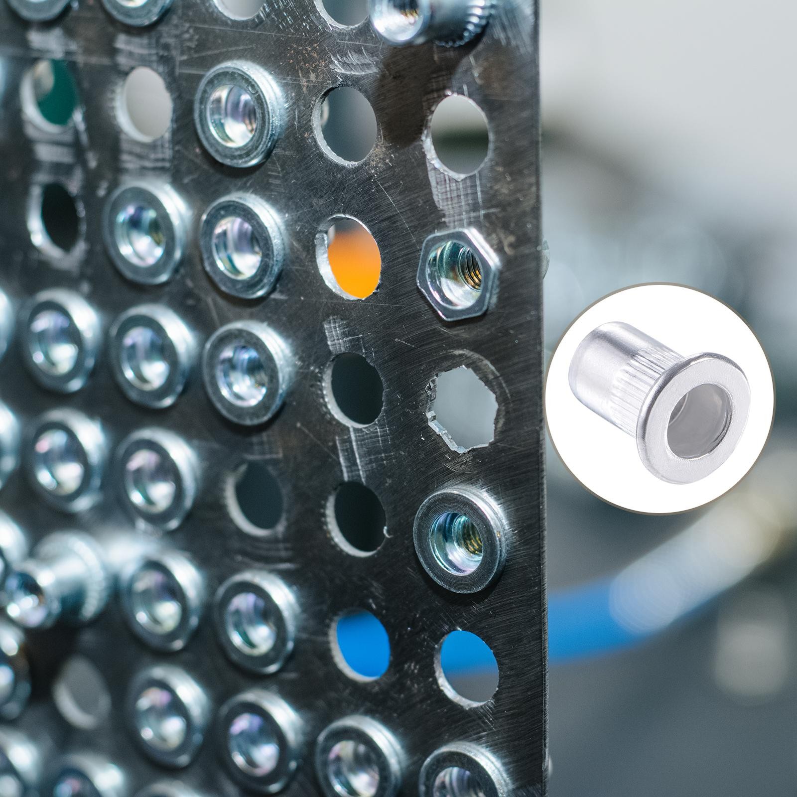 Rivet Nuts (M6) 60Pcs, Aluminum Alloy Threaded Insert Nuts Silver Tone