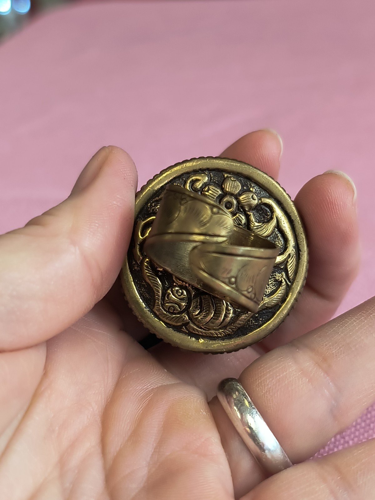 Unique LABRADORITE GEMSTONE TIBETAN DESIGN Adjustable RING