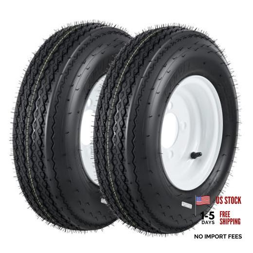2-Pack Trailer Tires on Rims 4.80-8, 4 Lug White Wheels, 760 lbs 4.80-8 4 lug