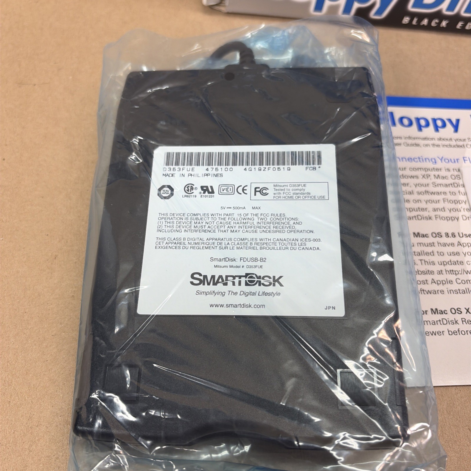 SmartDisk FDUSB-B2 USB External High Speed 2x Floppy Disk Drive 3.5" Black New