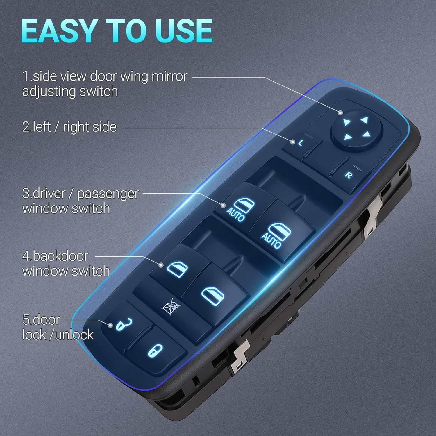 Power Master Window Switch Driver Side Control Button Compatible with 2015-2017