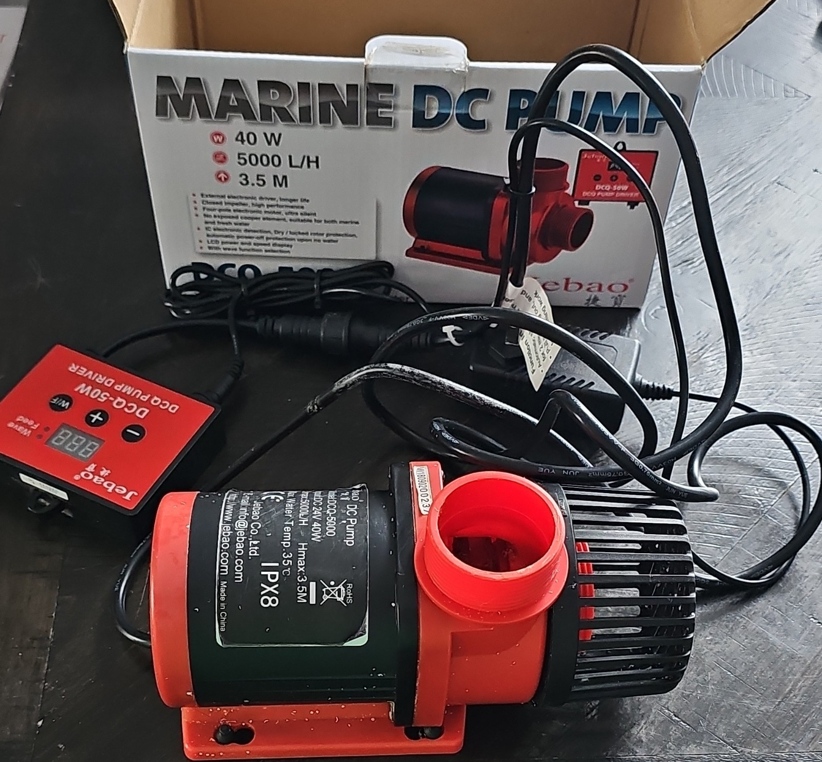 Jebao DCQ-5000 Marine Submersible Water Pump DC Pump 5000L/H 24V 40W 3.5M