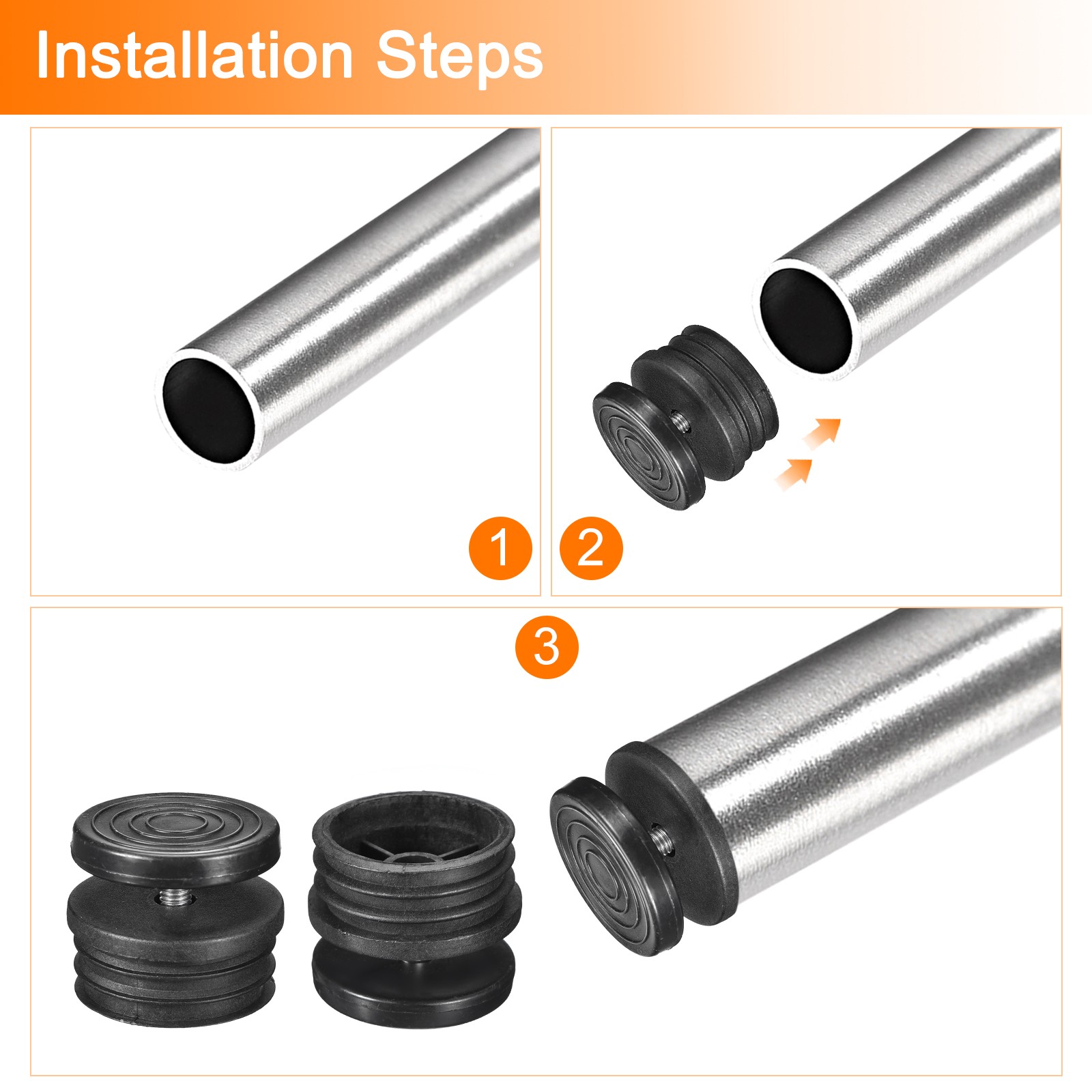 4Pcs Inserts for Round Tubes with Leveling Feet, for 50mm/1.97" OD Round Tube