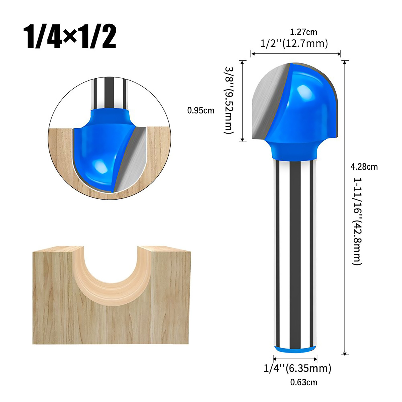 4Pcs/Set 1/4 inch Shank Solid Carbide Round Nose Router Bit Replacement