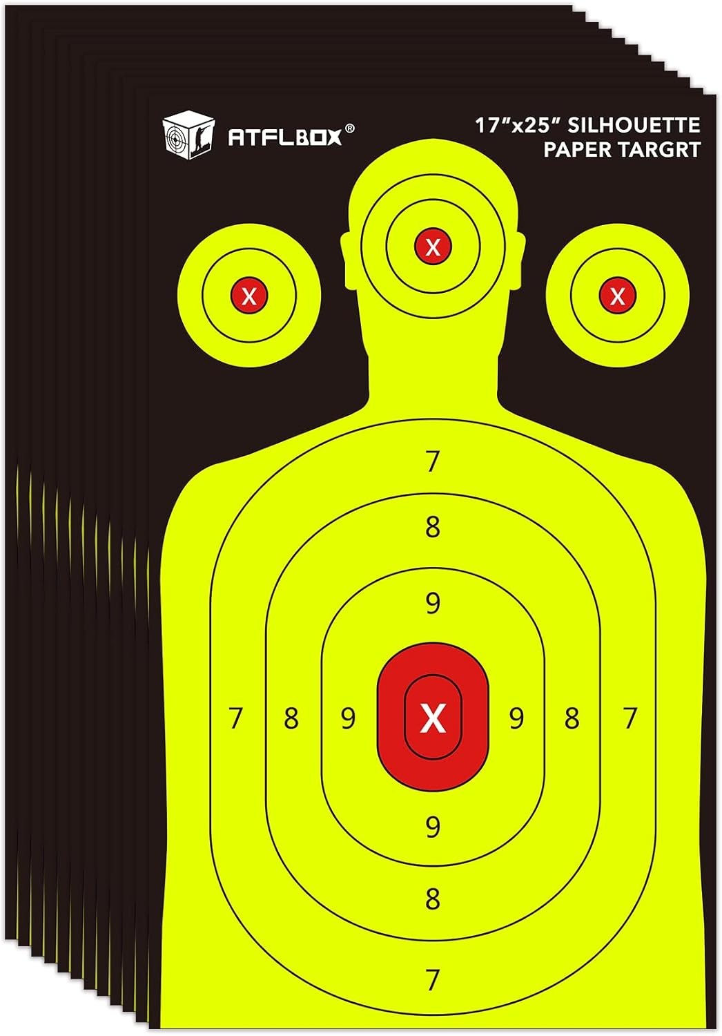 Atflbox Silhouette Paper Target for The Range, 17x25 Inch, Black and Yellow