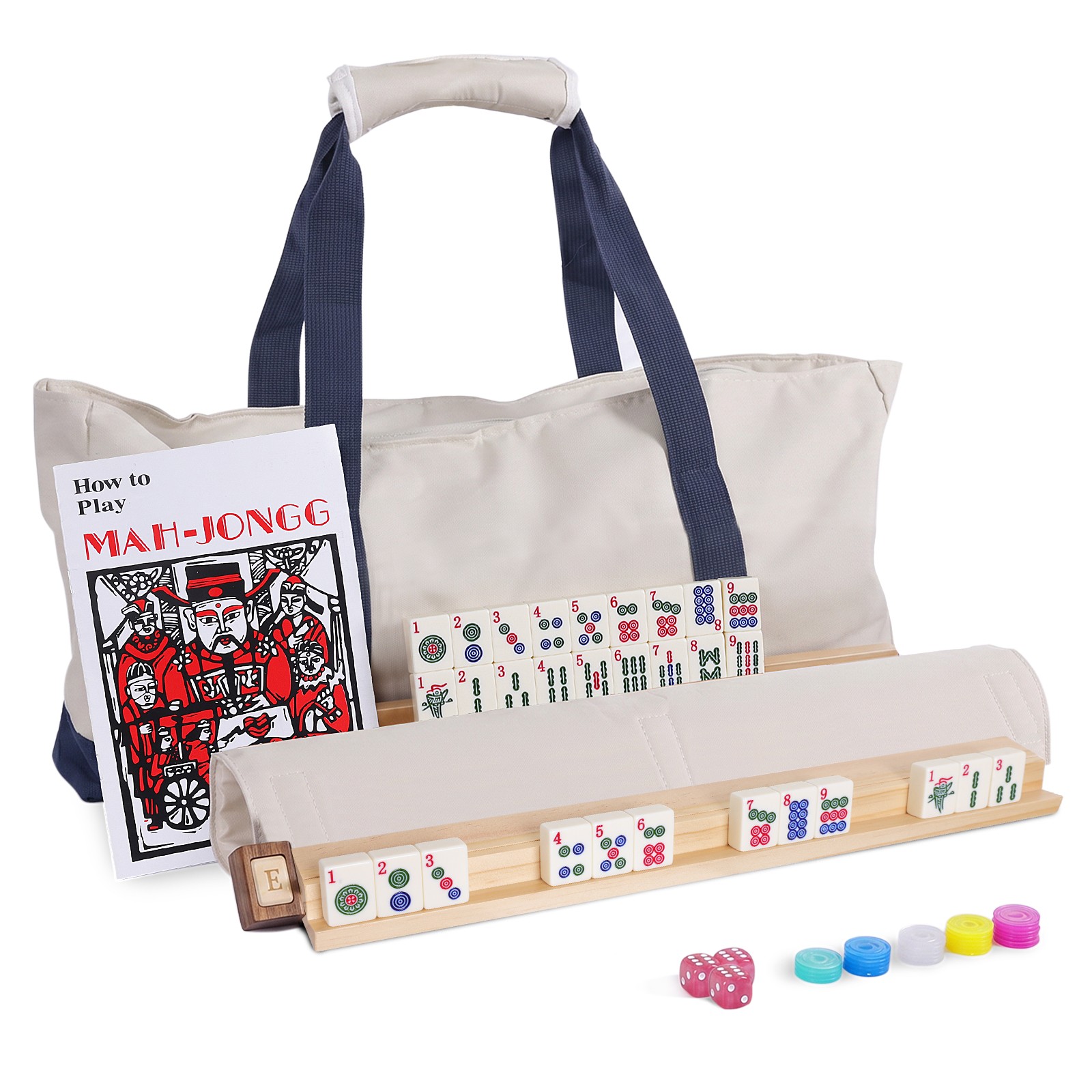 American Mahjong Set 166 Premium Tile with 4PCS Wood Rack/Pushers W/Carrier Bag