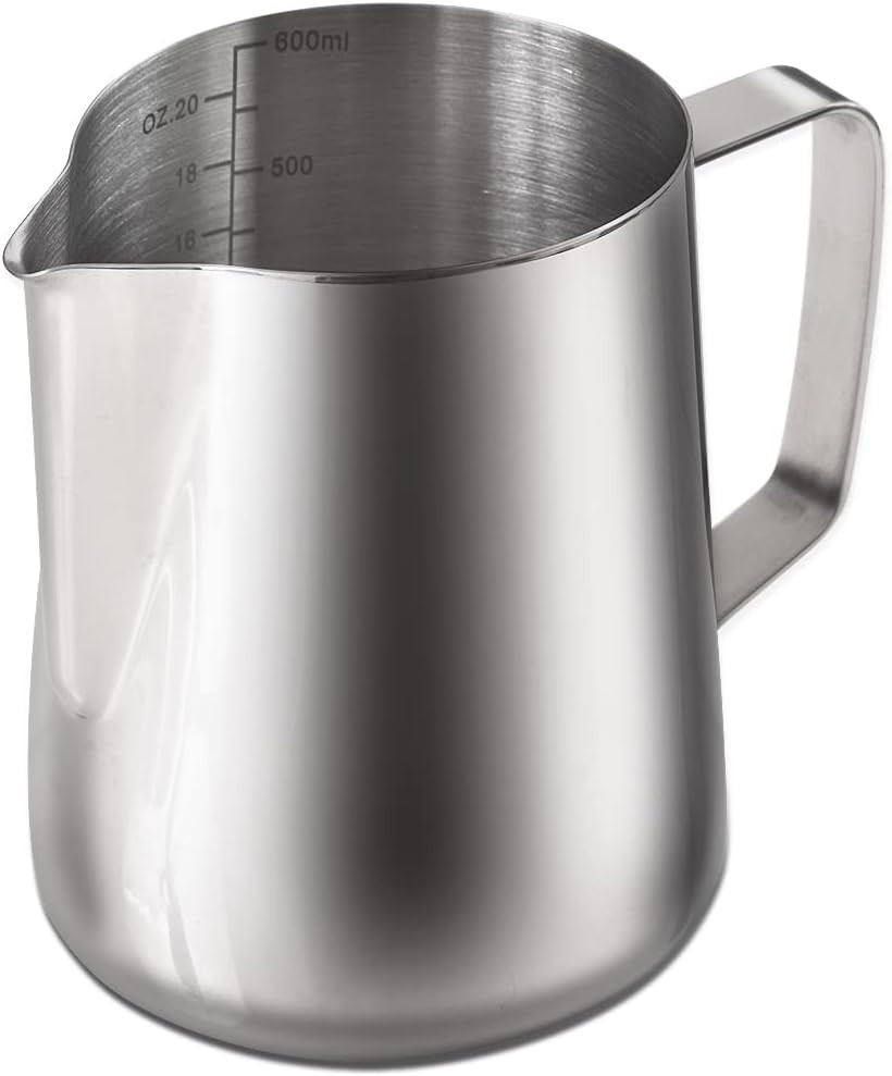 Espresso Steaming Pitchers 20 OZ / 600Ml, Stainless Steel Frothing Pitcher with