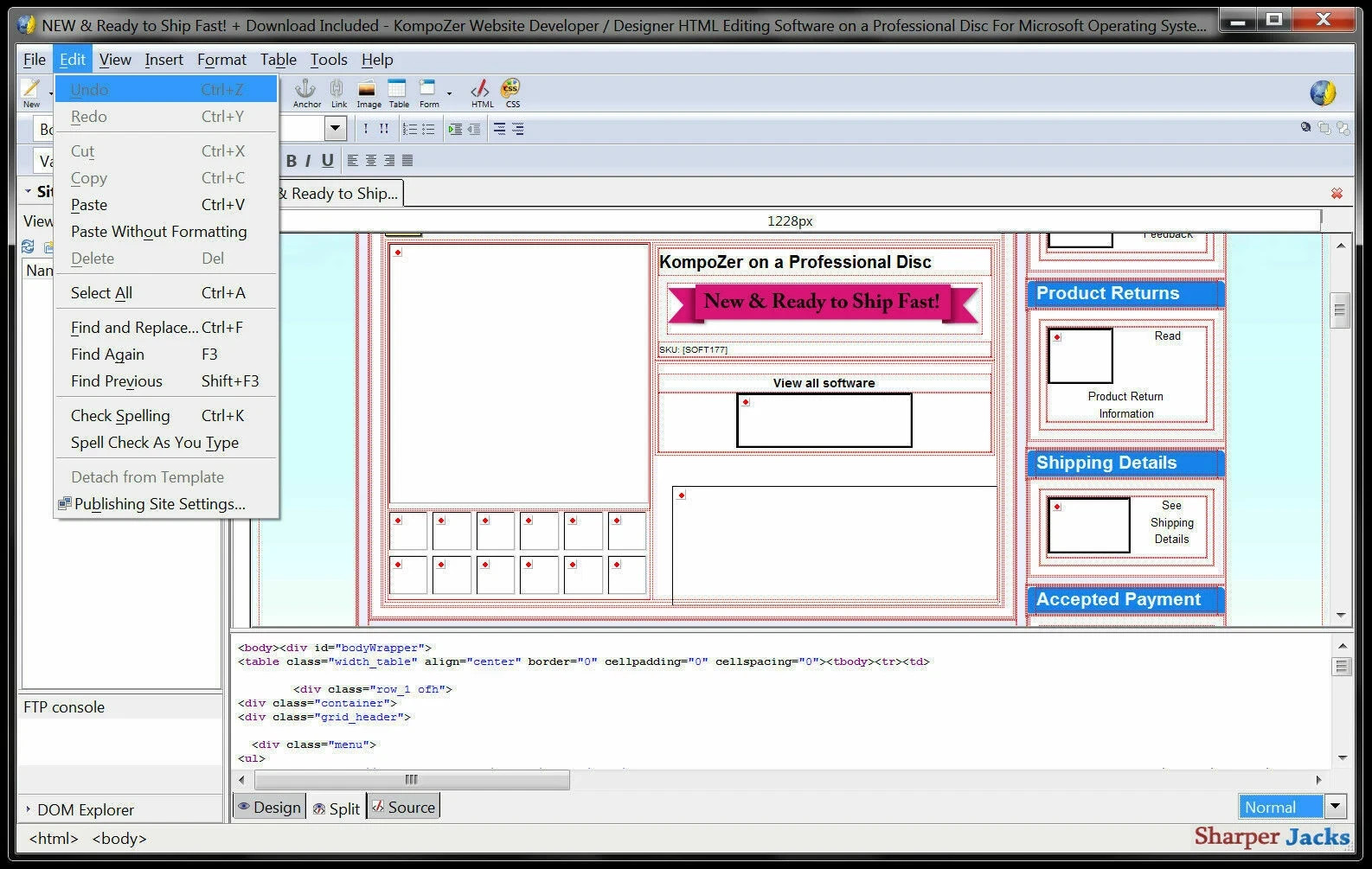 KompoZer Website Developer / Designer HTML Editing Software for Windows on USB