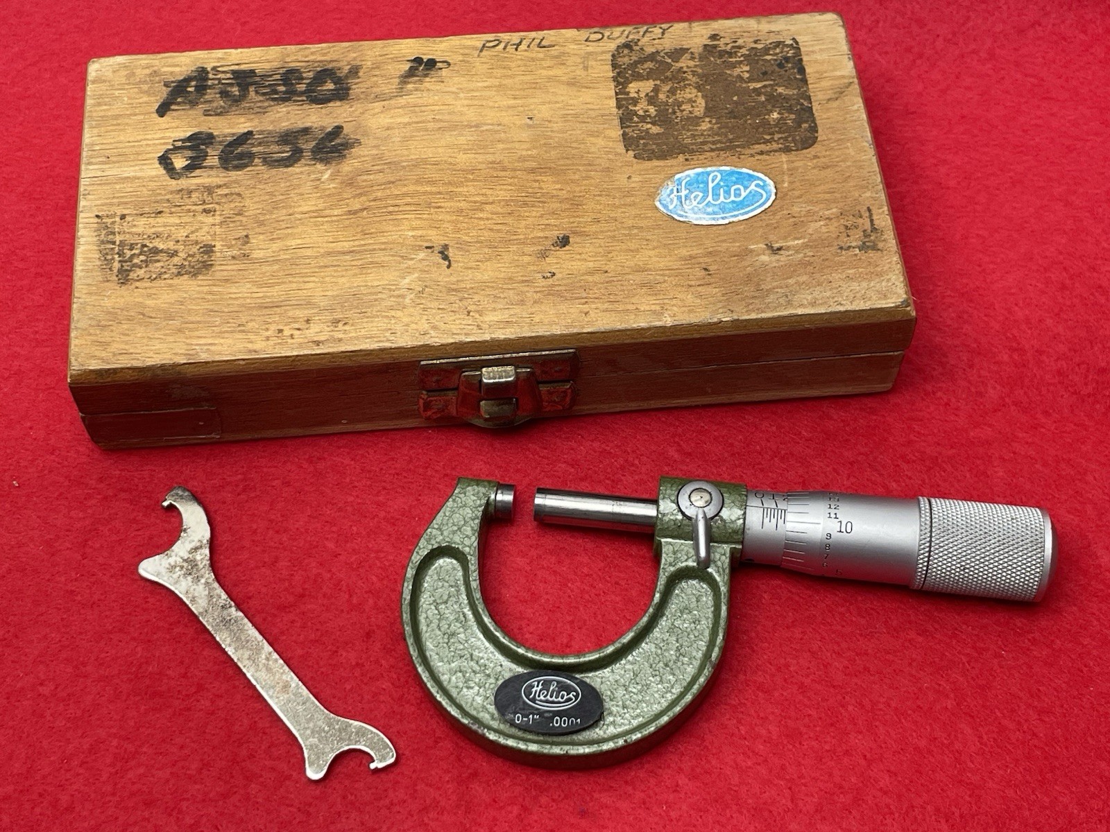 VINTAGE HELIOS OUTSIDE MICROMETER 0-1" .0001 RANGE