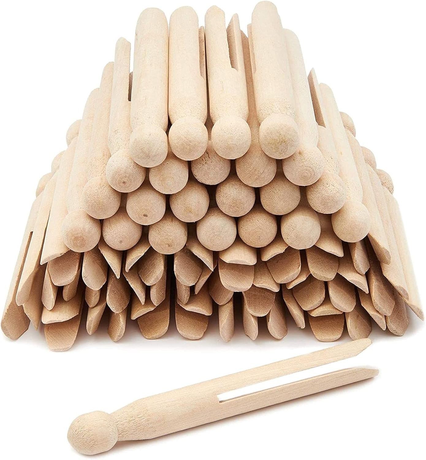 Wooden Clothespins 4.3 x 0.5 in 50 Pack Light Brown Heavy-Duty Outdoor Clothes