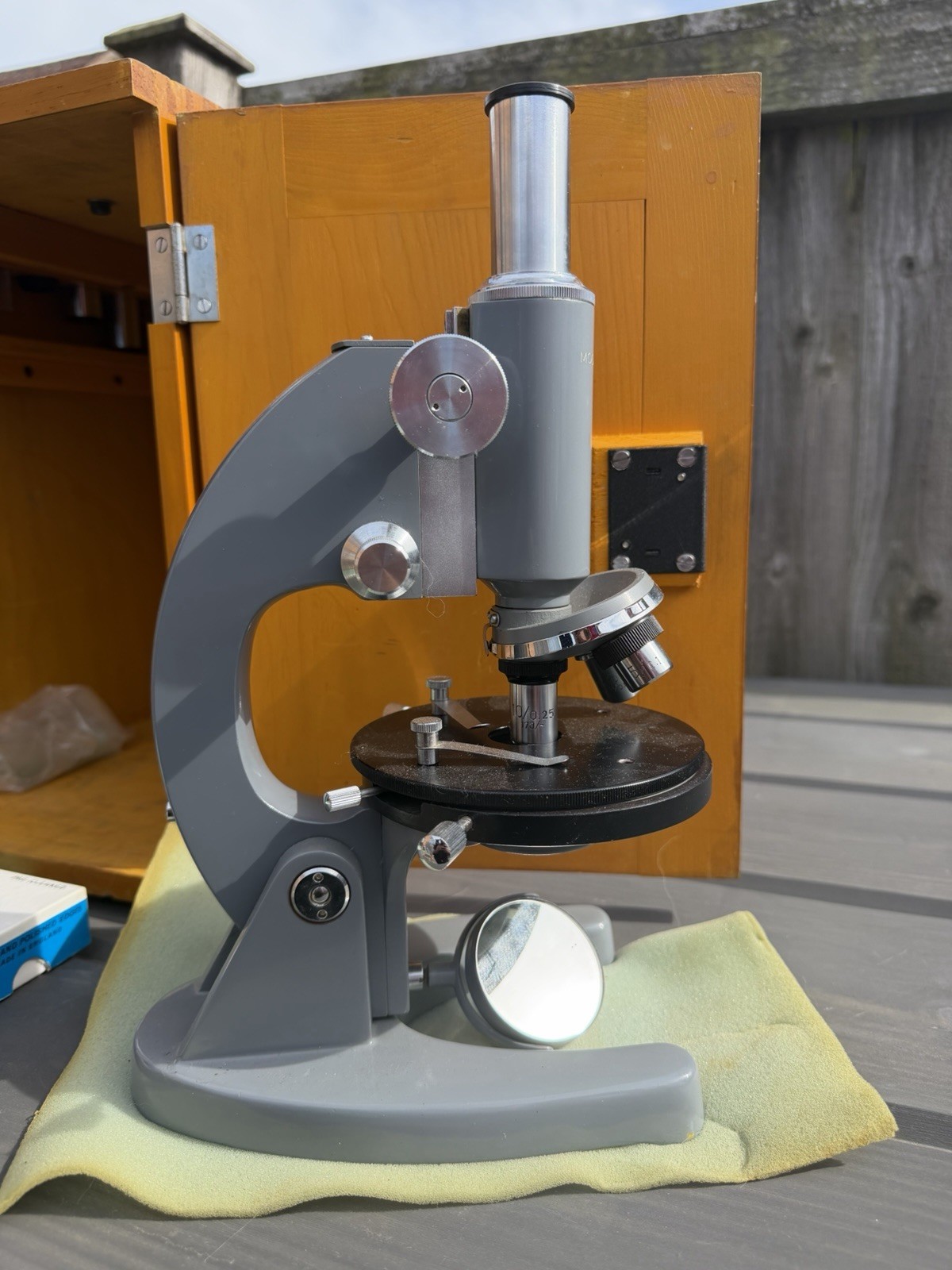 Vintage Chinese Laboratory Microscope in Locking Wooden Case w/ Slides