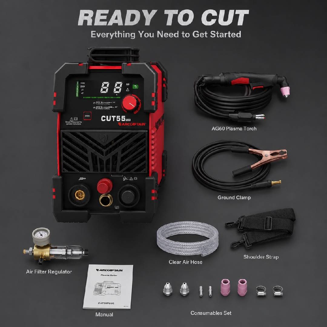 ARCCAPTAIN 55A Plasma Cutter, Non-Touch Pilot Arc High-Frequency Plasma Cutting