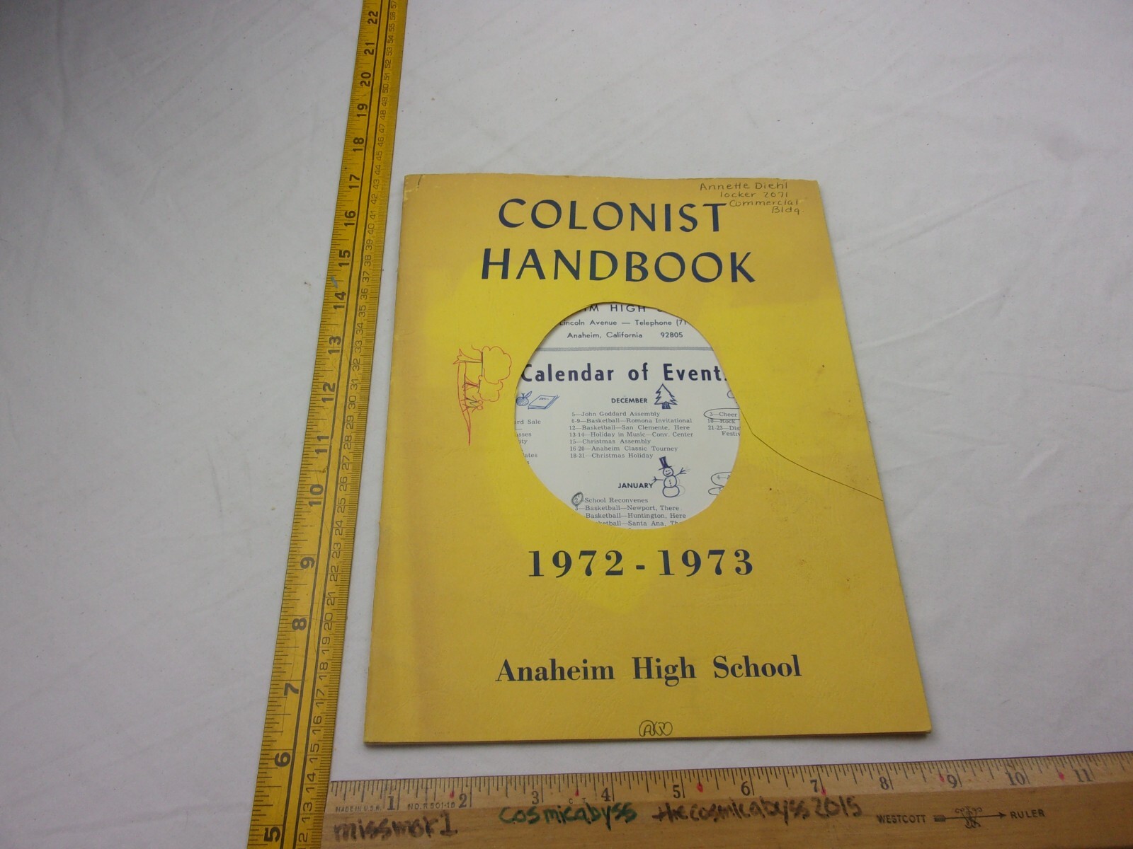 Anaheim Colonists 1972 Southern California high school student handbook