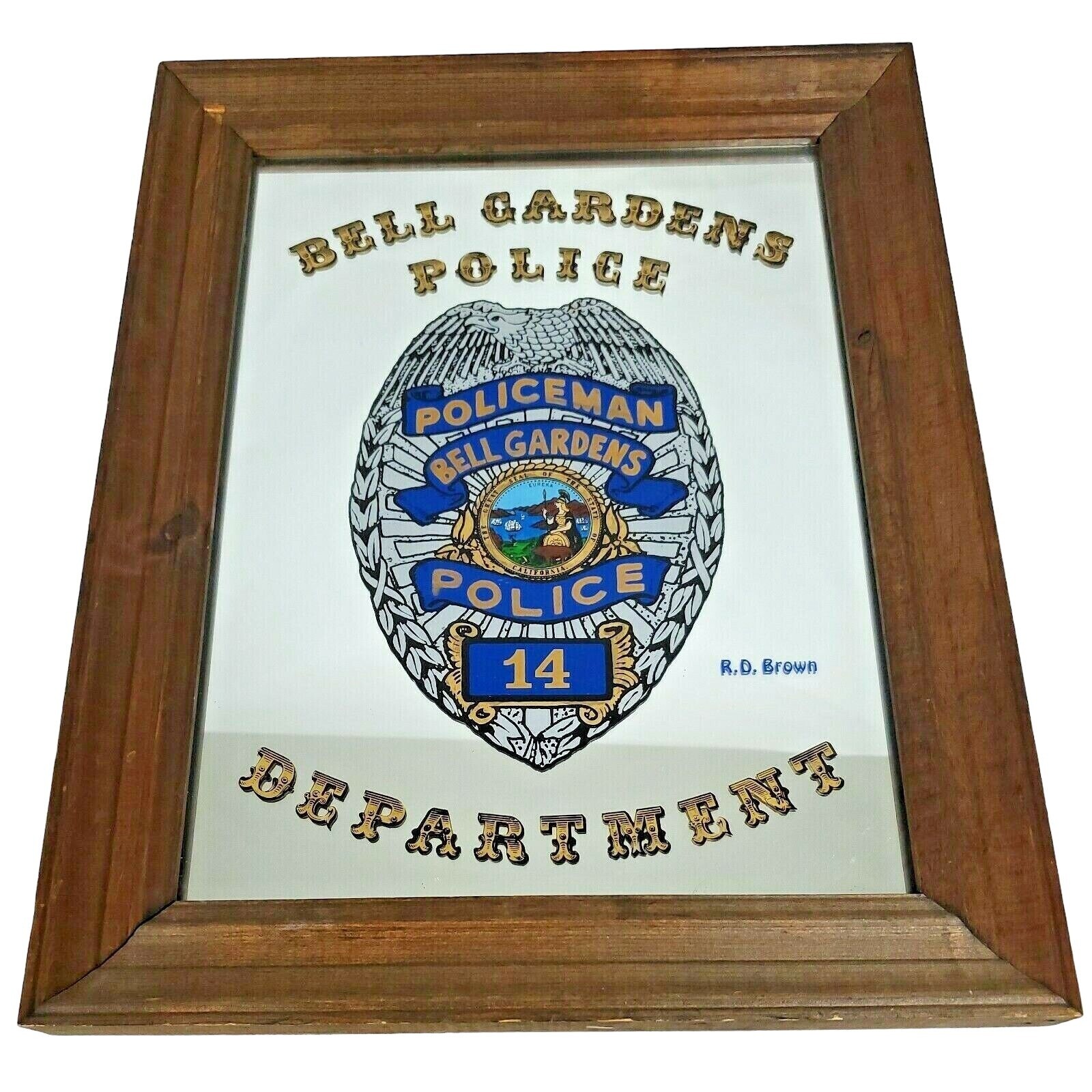 Bell Gardens Police Department Wall Mirror Vintage Los Angeles County 15" x 19"