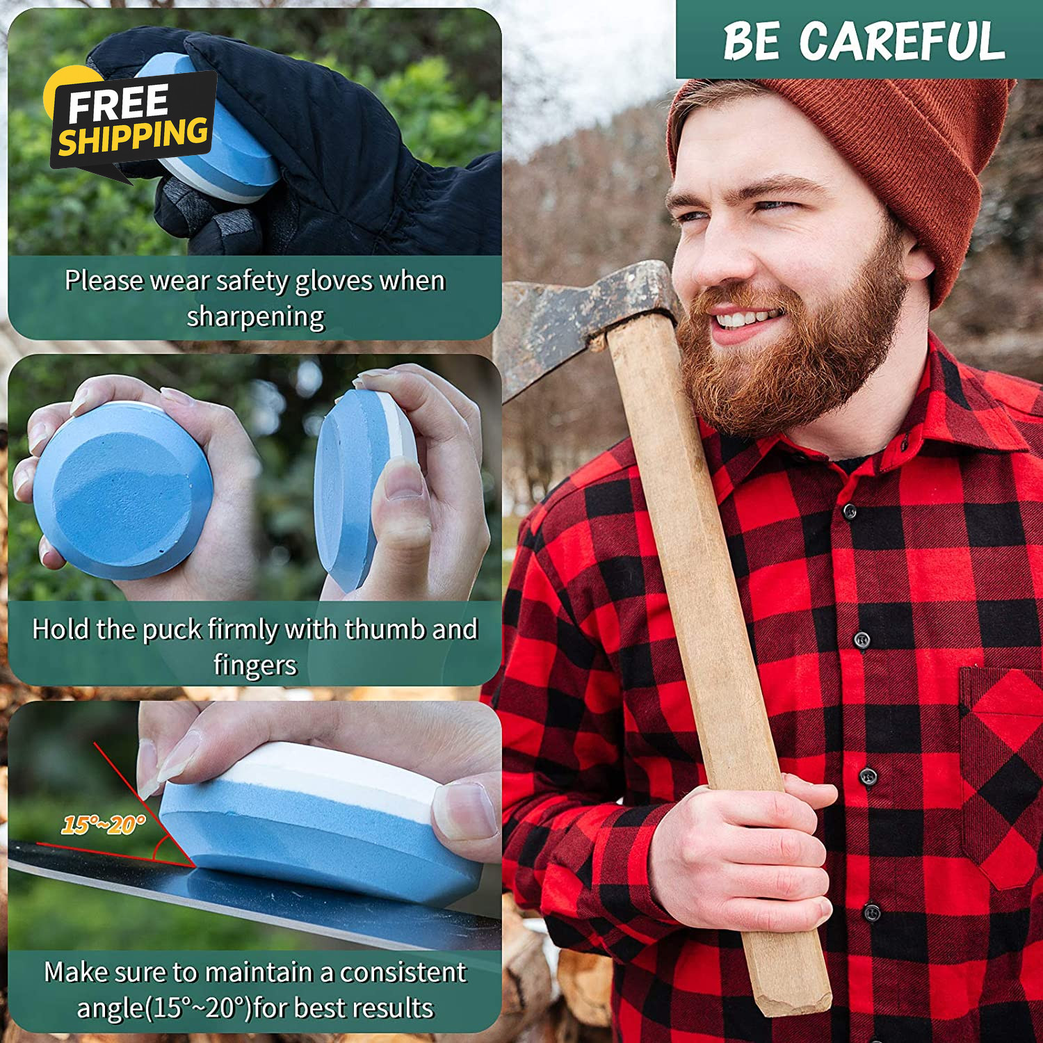 4 Axe Sharpener Tools with Sheath, Multipurpose Axe Sharpener Stone Axe Dual