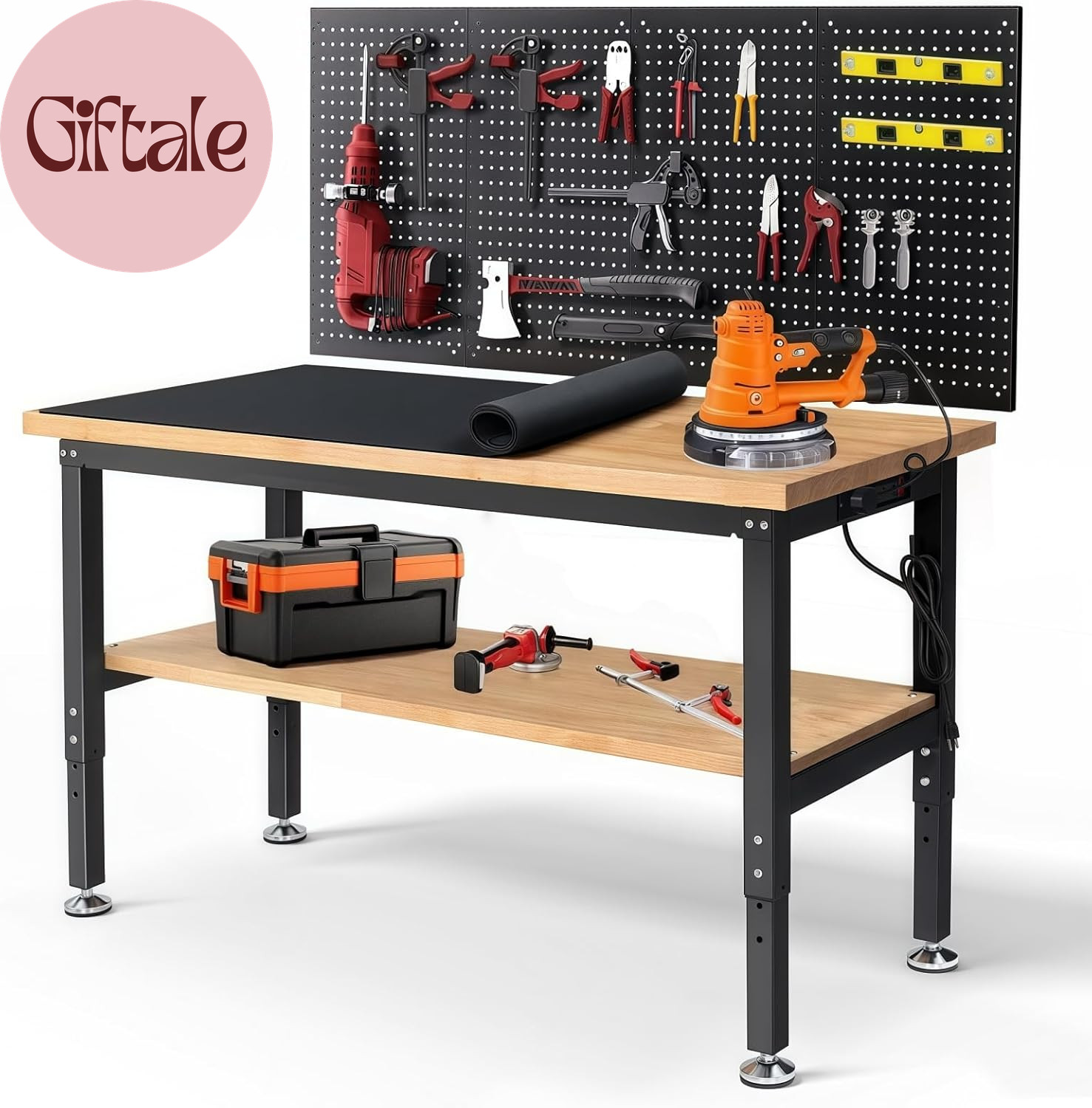 Work Table for Garage 60 X 22 Inch Adjustable Height Workbench Heavy Duty Rubber