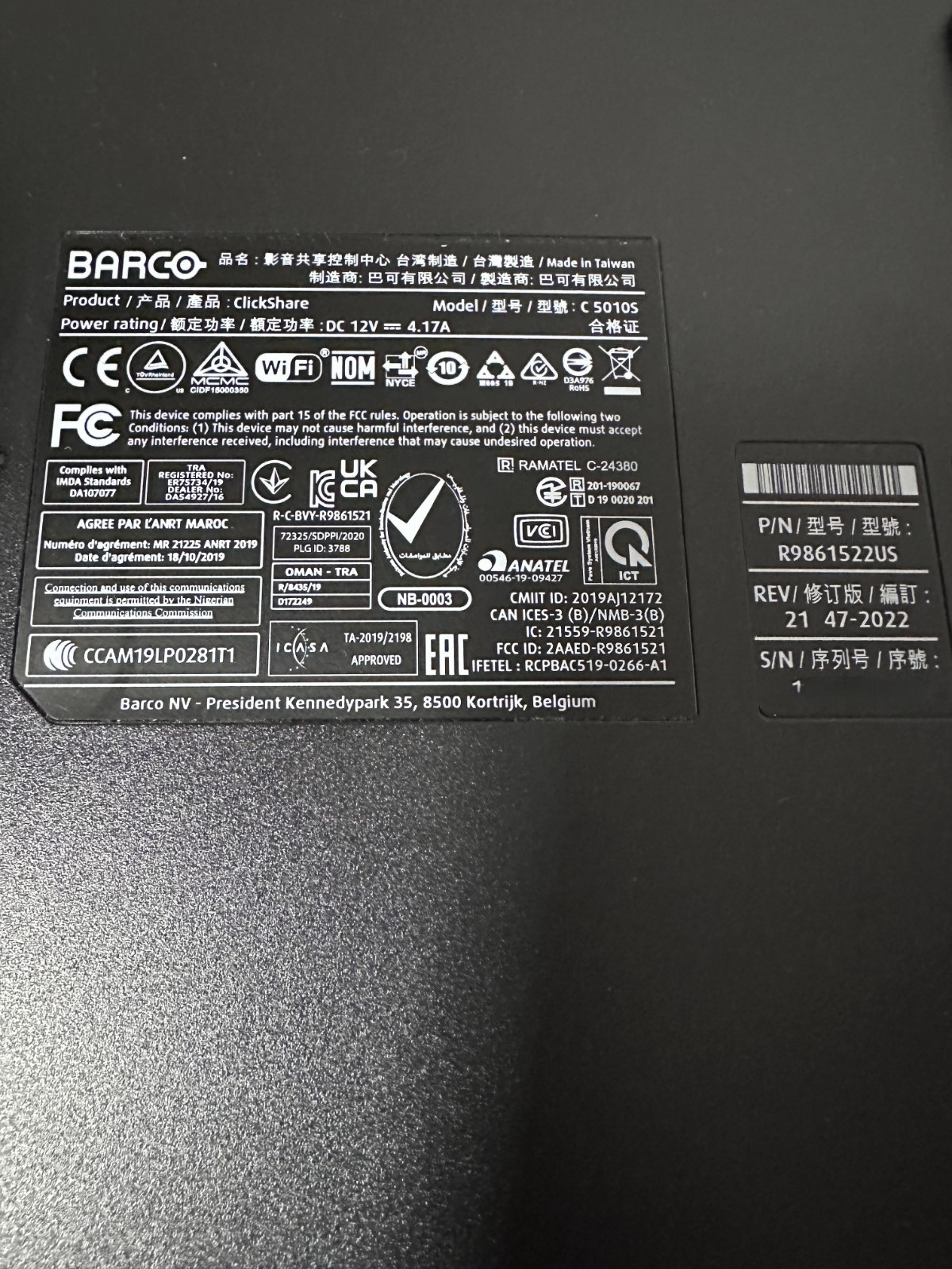 Barco ClickShare C 5010S R9861522US Wireless Presenter and Collaboration System