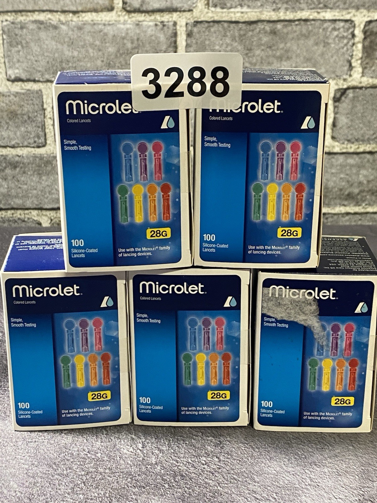 Microlet Colored Lancets - 100 Silicone Coated Lancets X 5 Boxes - Exp. 2029